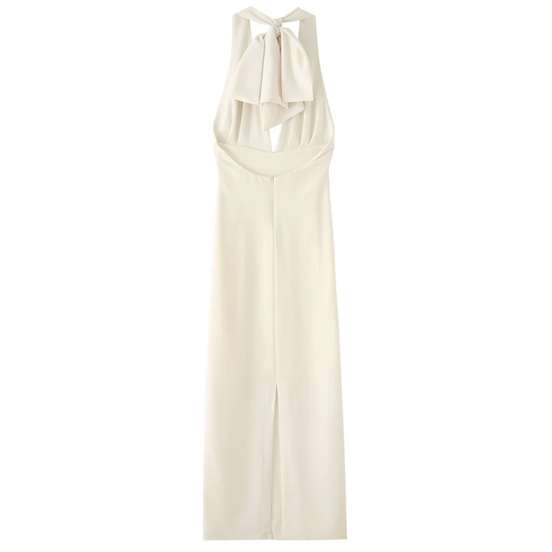 HXAO Womens Dresses Halter White Deep V-Neck Backless Long Dresses Maxi Evening Wedding Party Dresses Elegant Prom Dresses 2025