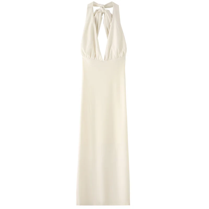 HXAO Womens Dresses Halter White Deep V-Neck Backless Long Dresses Maxi Evening Wedding Party Dresses Elegant Prom Dresses 2025