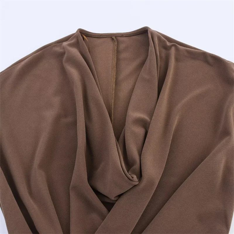 Women's Dress Summer 2025 New Solid Color Short Sleeve Pleated Gold Embellished Long Dress Elegant Temperament Personality Fashi