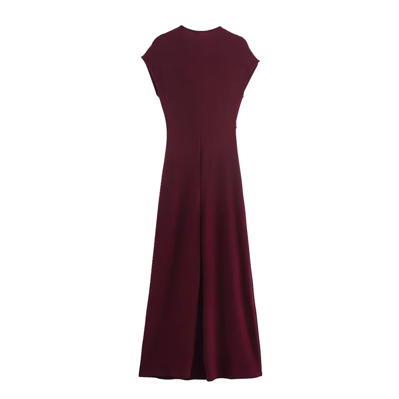 Women's Dress Summer 2025 New Solid Color Short Sleeve Pleated Gold Embellished Long Dress Elegant Temperament Personality Fashi