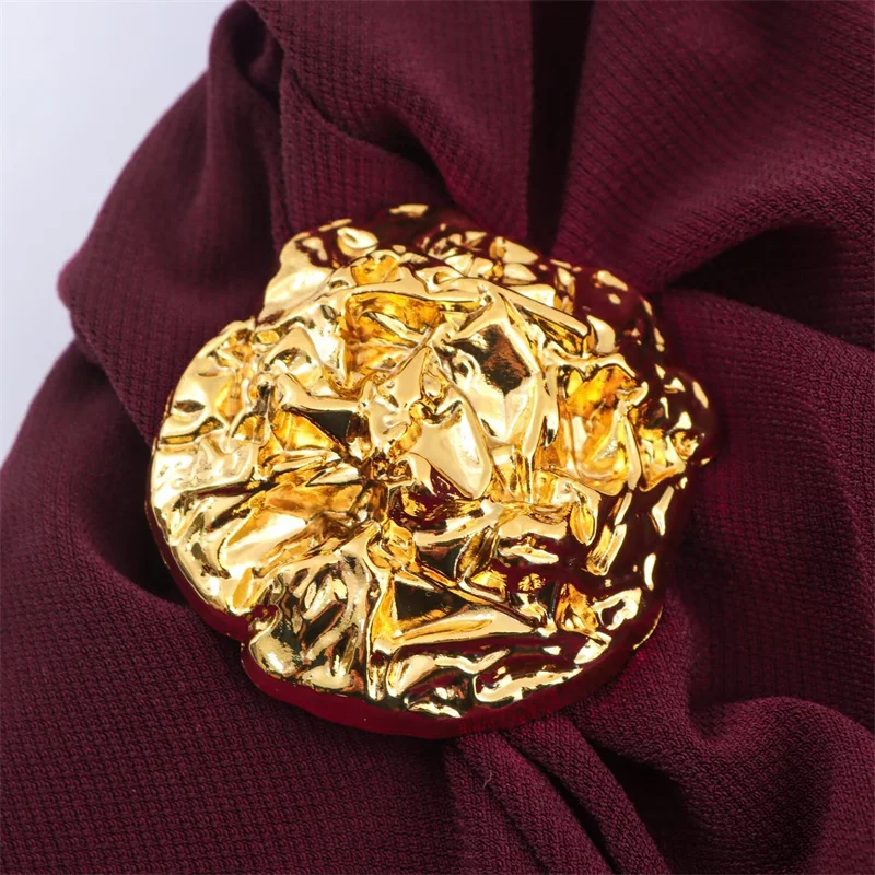 Women's Dress Summer 2025 New Solid Color Short Sleeve Pleated Gold Embellished Long Dress Elegant Temperament Personality Fashi