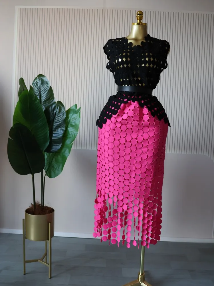 CM.YAYA Women Cutout O-neck Crop Top and Bodycon Midi Slim Maxi Long Skirt Suit 2025 Summer Vacation Sexy Two 2Piece Set Outfits CM.YAYA Women Cutout O-neck Crop Top and Bodycon Midi Slim Maxi Long Skirt Suit 2025 Summer Vacation Sexy Two 2Piece Set Outfits