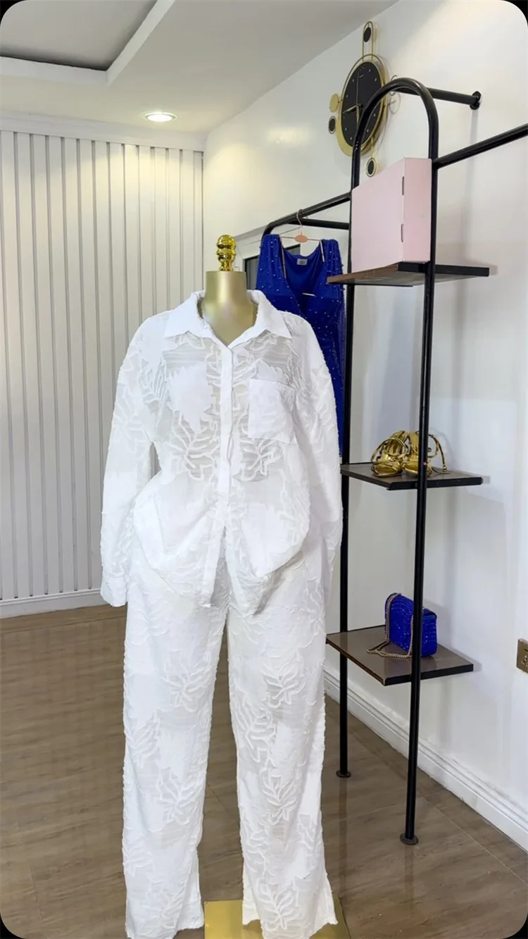 CM.YAYA Fashion Women's Set Perspective Long Sleeve Shirt and Straight Wide Leg Pants 2025 OL Two 2 Piece Set Outfit Tracksuit CM.YAYA Fashion Women's Set Perspective Long Sleeve Shirt and Straight Wide Leg Pants 2025 OL Two 2 Piece Set Outfit Tracksuit