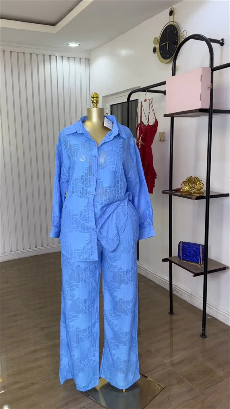 CM.YAYA Fashion Women's Set Perspective Long Sleeve Shirt and Straight Wide Leg Pants 2025 OL Two 2 Piece Set Outfit Tracksuit CM.YAYA Fashion Women's Set Perspective Long Sleeve Shirt and Straight Wide Leg Pants 2025 OL Two 2 Piece Set Outfit Tracksuit