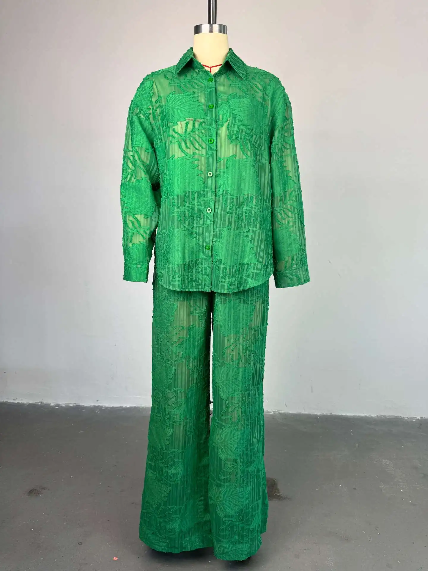 CM.YAYA Fashion Women's Set Perspective Long Sleeve Shirt and Straight Wide Leg Pants 2025 OL Two 2 Piece Set Outfit Tracksuit CM.YAYA Fashion Women's Set Perspective Long Sleeve Shirt and Straight Wide Leg Pants 2025 OL Two 2 Piece Set Outfit Tracksuit