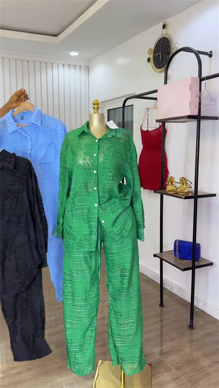 CM.YAYA Fashion Women's Set Perspective Long Sleeve Shirt and Straight Wide Leg Pants 2025 OL Two 2 Piece Set Outfit Tracksuit CM.YAYA Fashion Women's Set Perspective Long Sleeve Shirt and Straight Wide Leg Pants 2025 OL Two 2 Piece Set Outfit Tracksuit