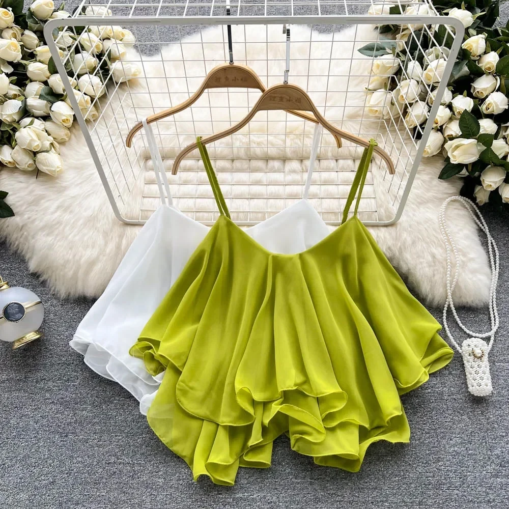 New Summer Spaghetti Straps Ruffle Sleeveless Tanks and Camis Korean Corset Crop Tops Solid Tank Camisoles Women Clothes Y2k New Summer Spaghetti Straps Ruffle Sleeveless Tanks and Camis Korean Corset Crop Tops Solid Tank Camisoles Women Clothes Y2k