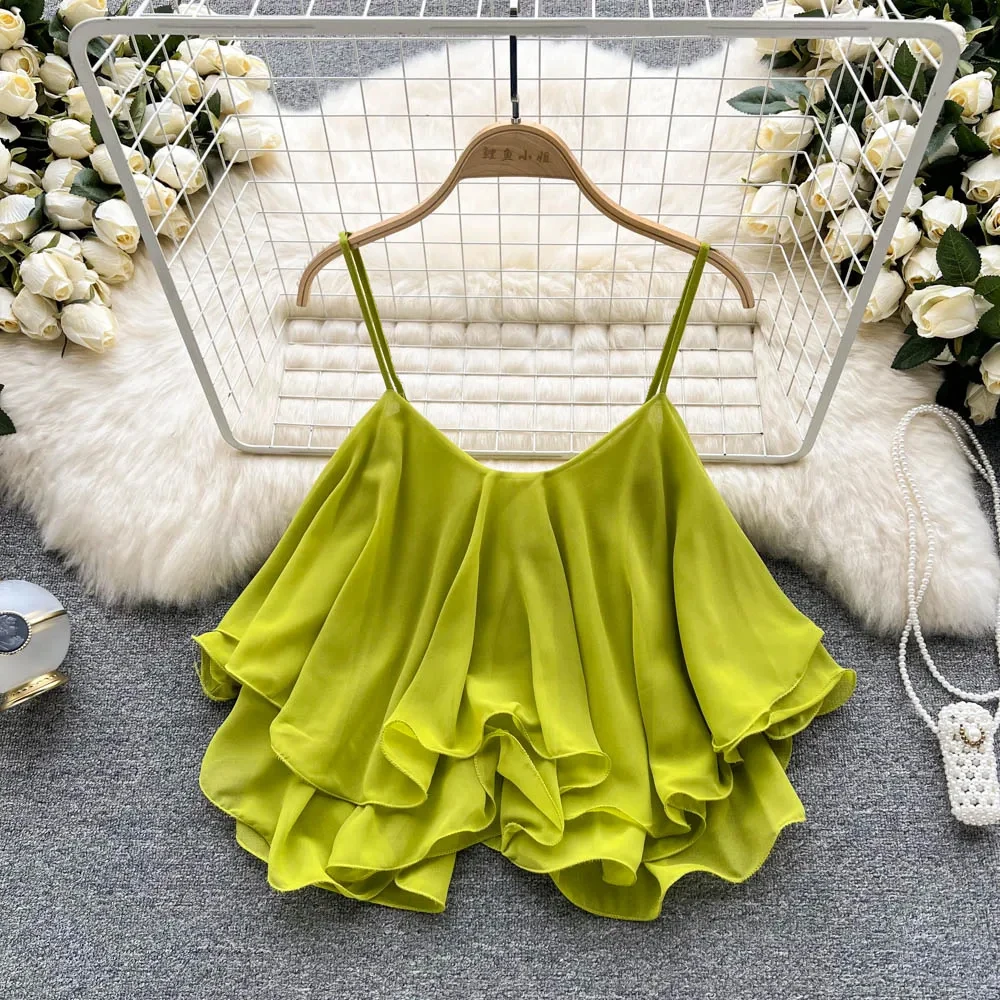 New Summer Spaghetti Straps Ruffle Sleeveless Tanks and Camis Korean Corset Crop Tops Solid Tank Camisoles Women Clothes Y2k New Summer Spaghetti Straps Ruffle Sleeveless Tanks and Camis Korean Corset Crop Tops Solid Tank Camisoles Women Clothes Y2k