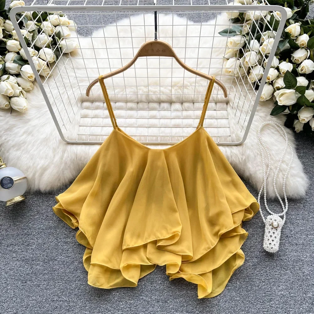 New Summer Spaghetti Straps Ruffle Sleeveless Tanks and Camis Korean Corset Crop Tops Solid Tank Camisoles Women Clothes Y2k New Summer Spaghetti Straps Ruffle Sleeveless Tanks and Camis Korean Corset Crop Tops Solid Tank Camisoles Women Clothes Y2k