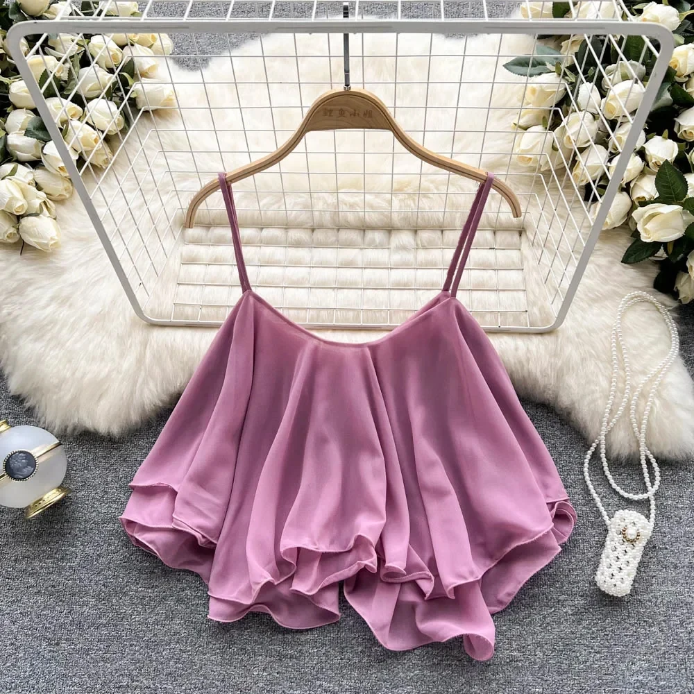 New Summer Spaghetti Straps Ruffle Sleeveless Tanks and Camis Korean Corset Crop Tops Solid Tank Camisoles Women Clothes Y2k New Summer Spaghetti Straps Ruffle Sleeveless Tanks and Camis Korean Corset Crop Tops Solid Tank Camisoles Women Clothes Y2k