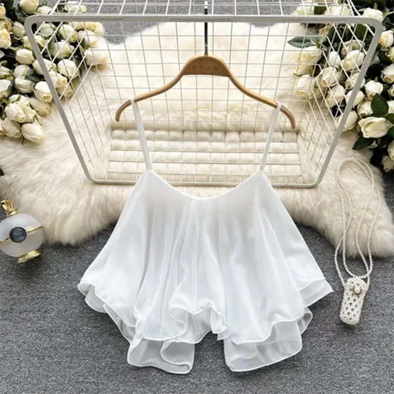 New Summer Spaghetti Straps Ruffle Sleeveless Tanks and Camis Korean Corset Crop Tops Solid Tank Camisoles Women Clothes Y2k New Summer Spaghetti Straps Ruffle Sleeveless Tanks and Camis Korean Corset Crop Tops Solid Tank Camisoles Women Clothes Y2k