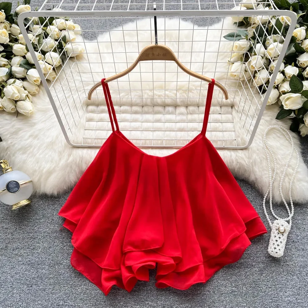New Summer Spaghetti Straps Ruffle Sleeveless Tanks and Camis Korean Corset Crop Tops Solid Tank Camisoles Women Clothes Y2k New Summer Spaghetti Straps Ruffle Sleeveless Tanks and Camis Korean Corset Crop Tops Solid Tank Camisoles Women Clothes Y2k