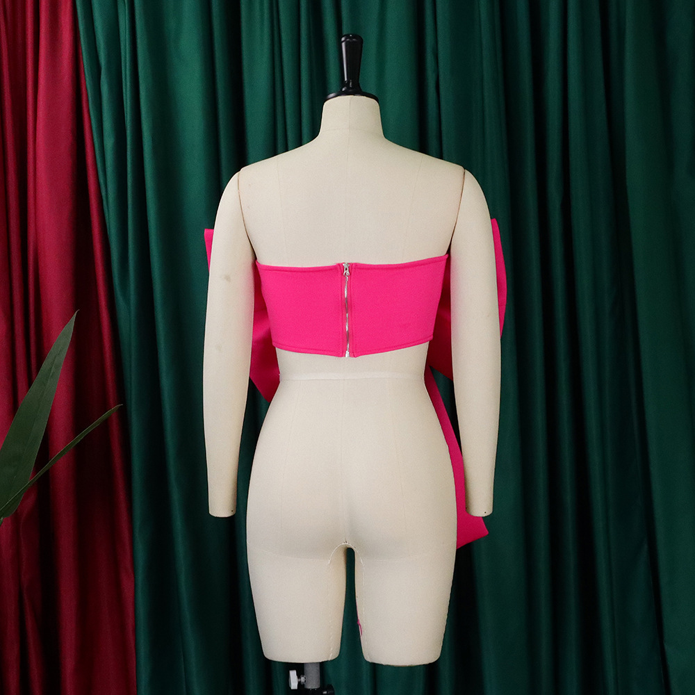 CM.YAYA Vintage Women Bow Butterfly Splicing Strapless Crop Tops 2023 INS Summer Sexy Party Evening Camis Tank CM.YAYA Vintage Women Bow Butterfly Splicing Strapless Crop Tops 2023 INS Summer Sexy Party Evening Camis Tank