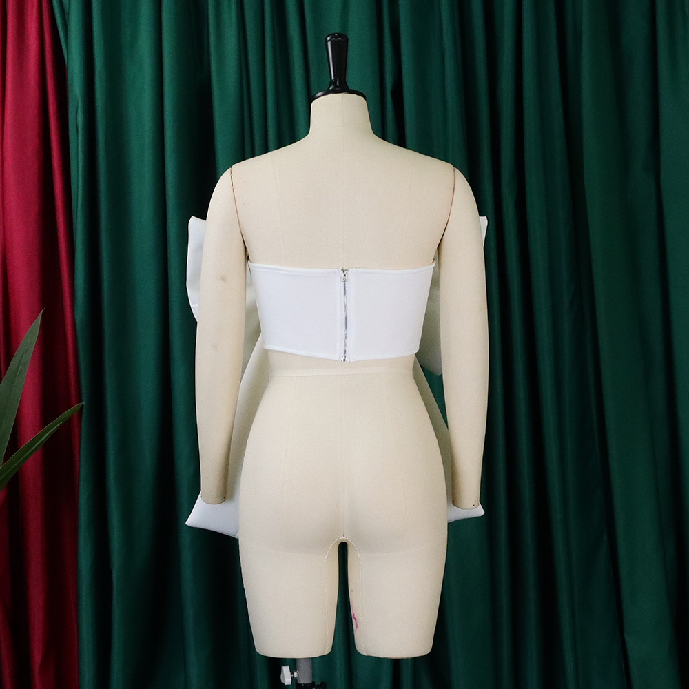 CM.YAYA Vintage Women Bow Butterfly Splicing Strapless Crop Tops 2023 INS Summer Sexy Party Evening Camis Tank CM.YAYA Vintage Women Bow Butterfly Splicing Strapless Crop Tops 2023 INS Summer Sexy Party Evening Camis Tank