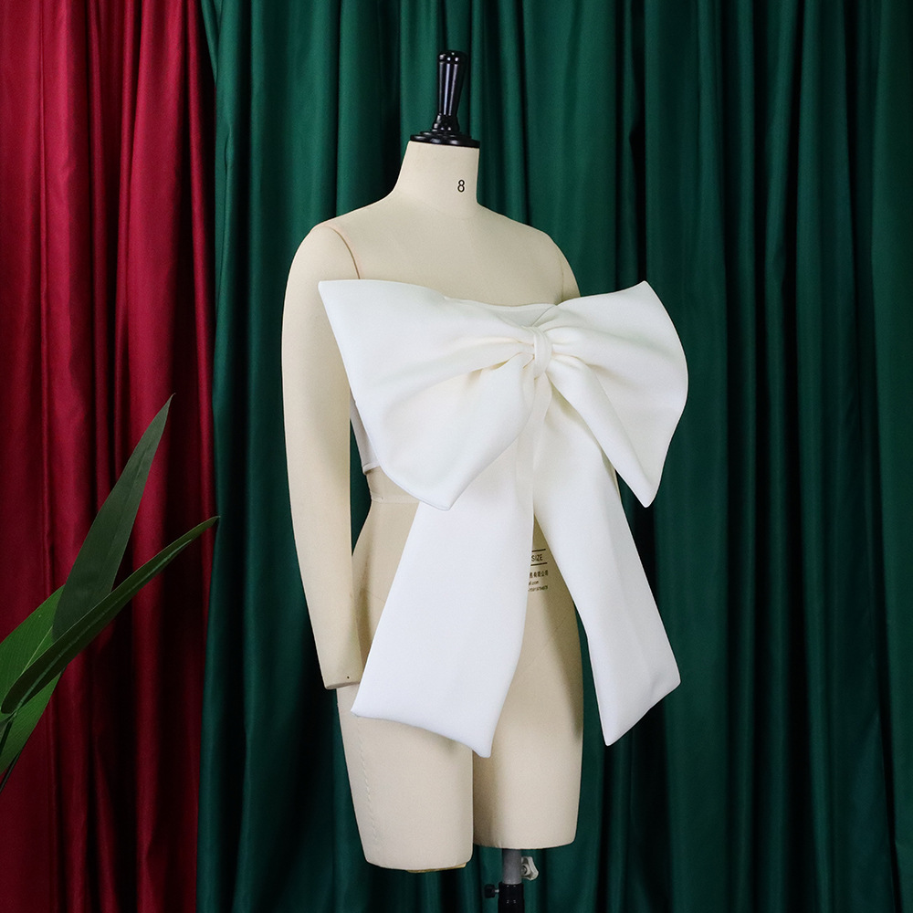 CM.YAYA Vintage Women Bow Butterfly Splicing Strapless Crop Tops 2023 INS Summer Sexy Party Evening Camis Tank CM.YAYA Vintage Women Bow Butterfly Splicing Strapless Crop Tops 2023 INS Summer Sexy Party Evening Camis Tank