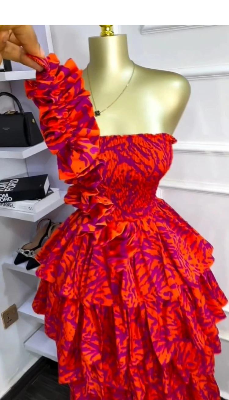 GLCMYAYA Women Floral Printed Cascading Ruffles Ball Gown Midi Maxi Long Dress Birthday Vacation Holiday Party Dresses Vestidos Floral Cascading Ruffles Ball Gown Long Dress