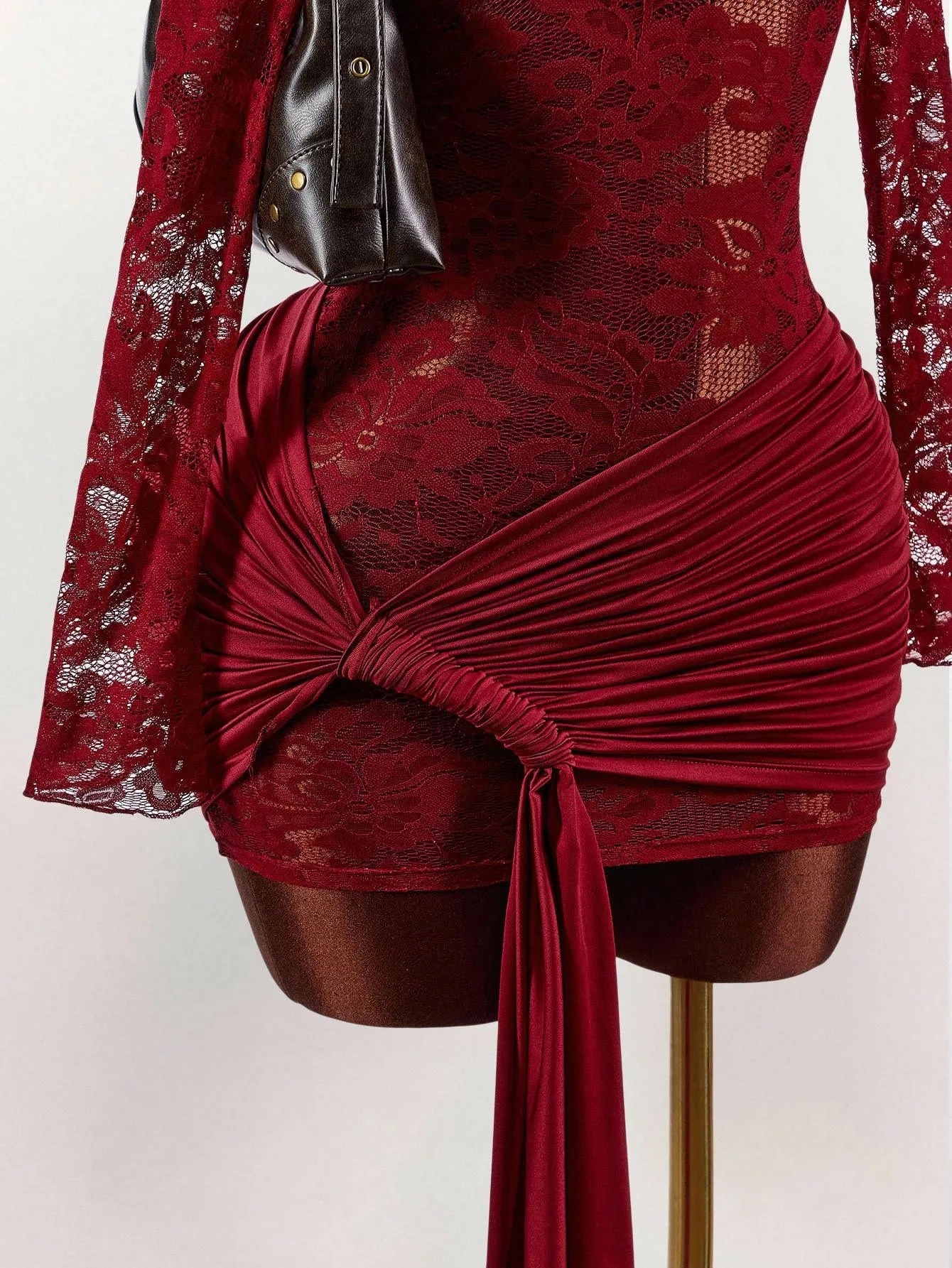 HLJ Sexy Lace Patchwork Bodycon Dresses Woman See Through Long Sleeves Hollow-out Dress Female Party Clubwear Vestidos 2026 New