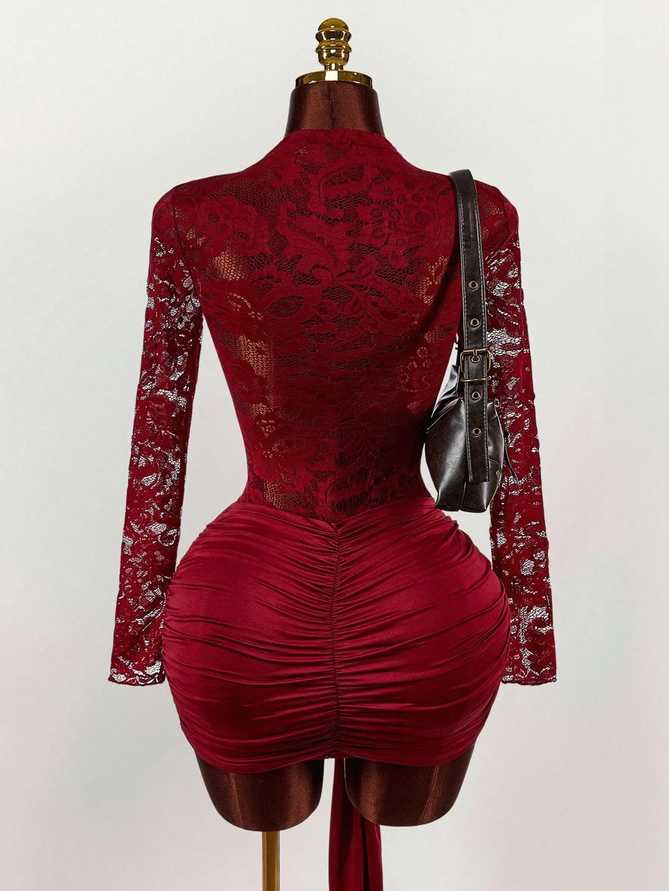 HLJ Sexy Lace Patchwork Bodycon Dresses Woman See Through Long Sleeves Hollow-out Dress Female Party Clubwear Vestidos 2026 New