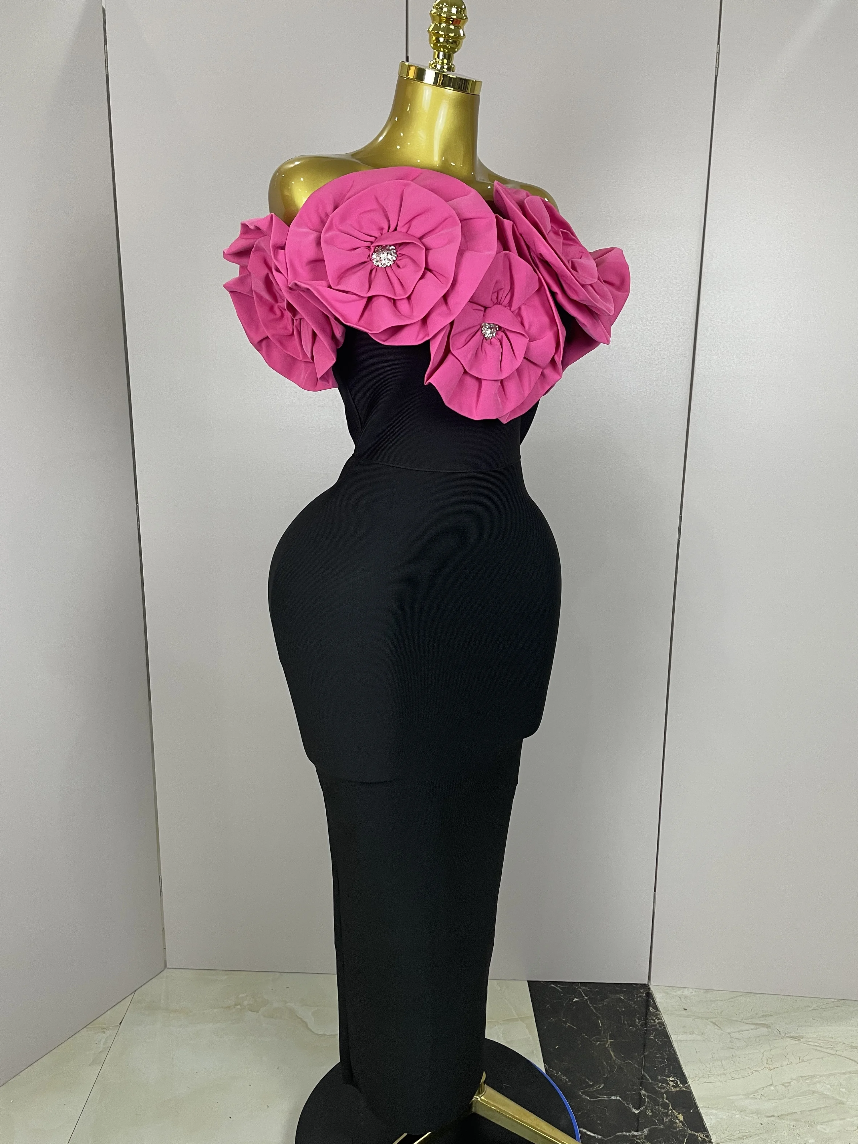 New Stereoscopic Red Flowers Sexy Off The Shoulder Ankle Lenght Bandage Dress Woman Birthday Party Vestido Wedding Party Outfit New Stereoscopic Red Flowers Sexy Off The Shoulder Ankle Lenght Bandage Dress Woman Birthday Party Vestido Wedding Party Outfit