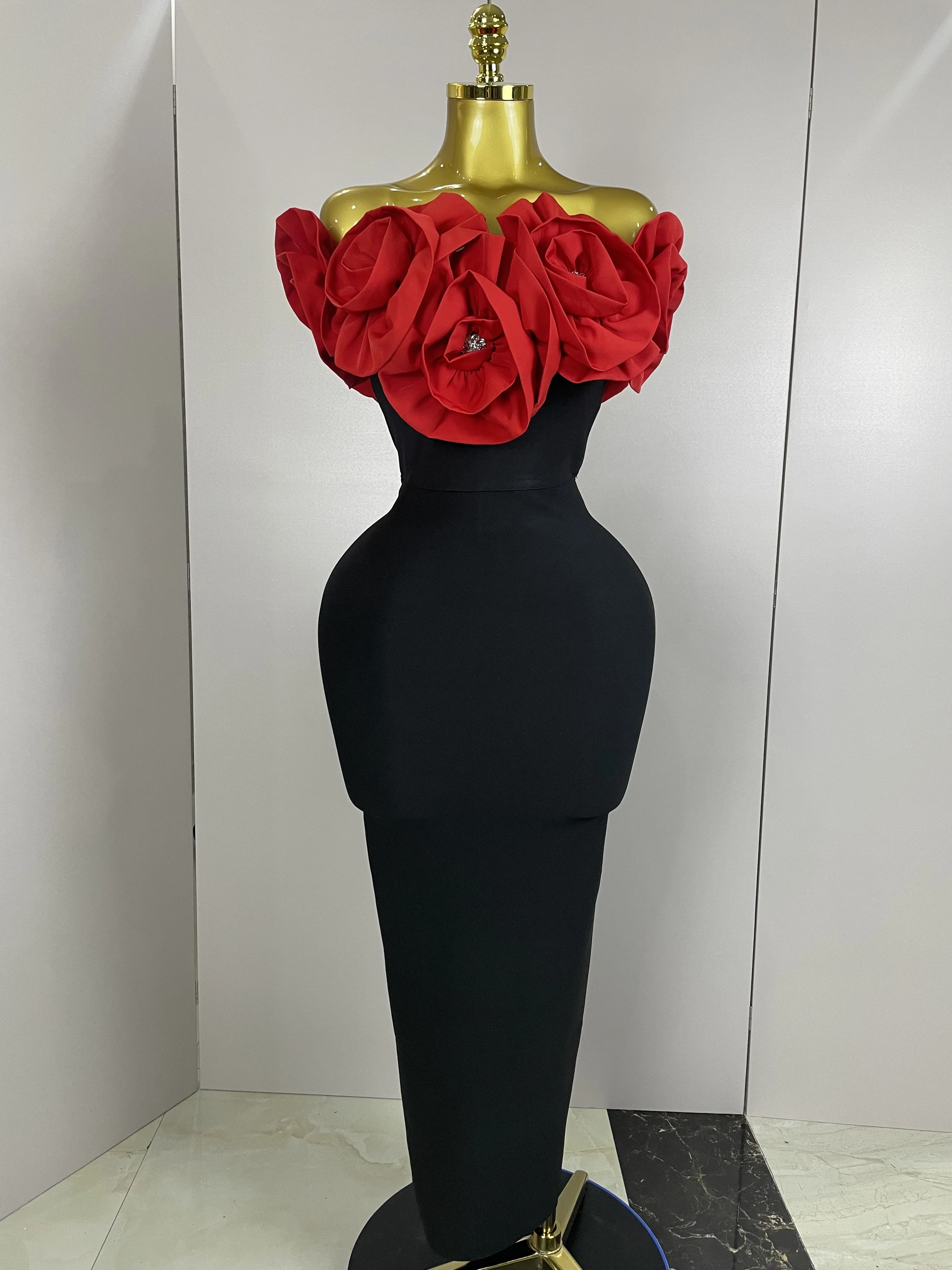 New Stereoscopic Red Flowers Sexy Off The Shoulder Ankle Lenght Bandage Dress Woman Birthday Party Vestido Wedding Party Outfit New Stereoscopic Red Flowers Sexy Off The Shoulder Ankle Lenght Bandage Dress Woman Birthday Party Vestido Wedding Party Outfit