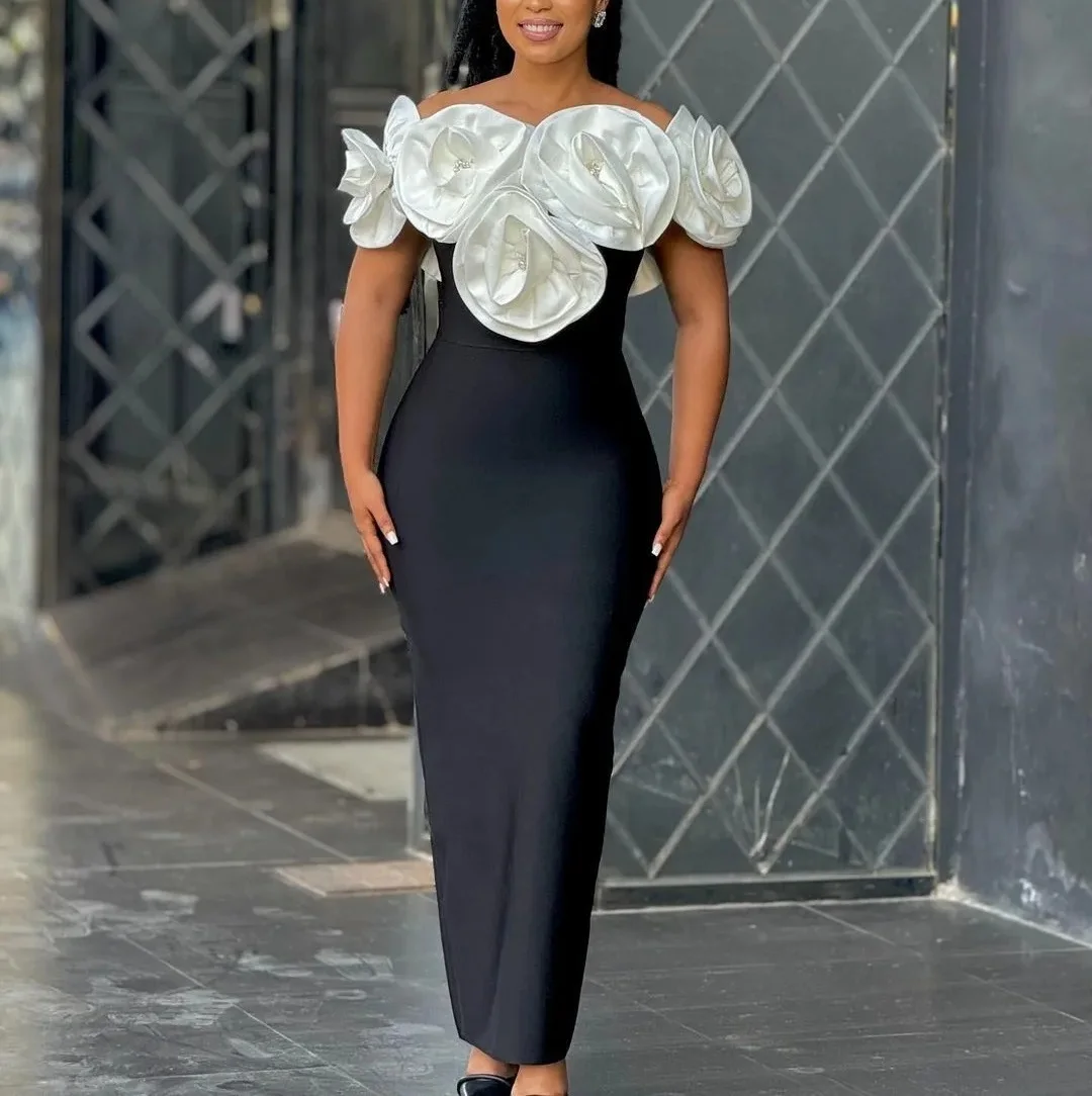 New Stereoscopic Red Flowers Sexy Off The Shoulder Ankle Lenght Bandage Dress Woman Birthday Party Vestido Wedding Party Outfit New Stereoscopic Red Flowers Sexy Off The Shoulder Ankle Lenght Bandage Dress Woman Birthday Party Vestido Wedding Party Outfit