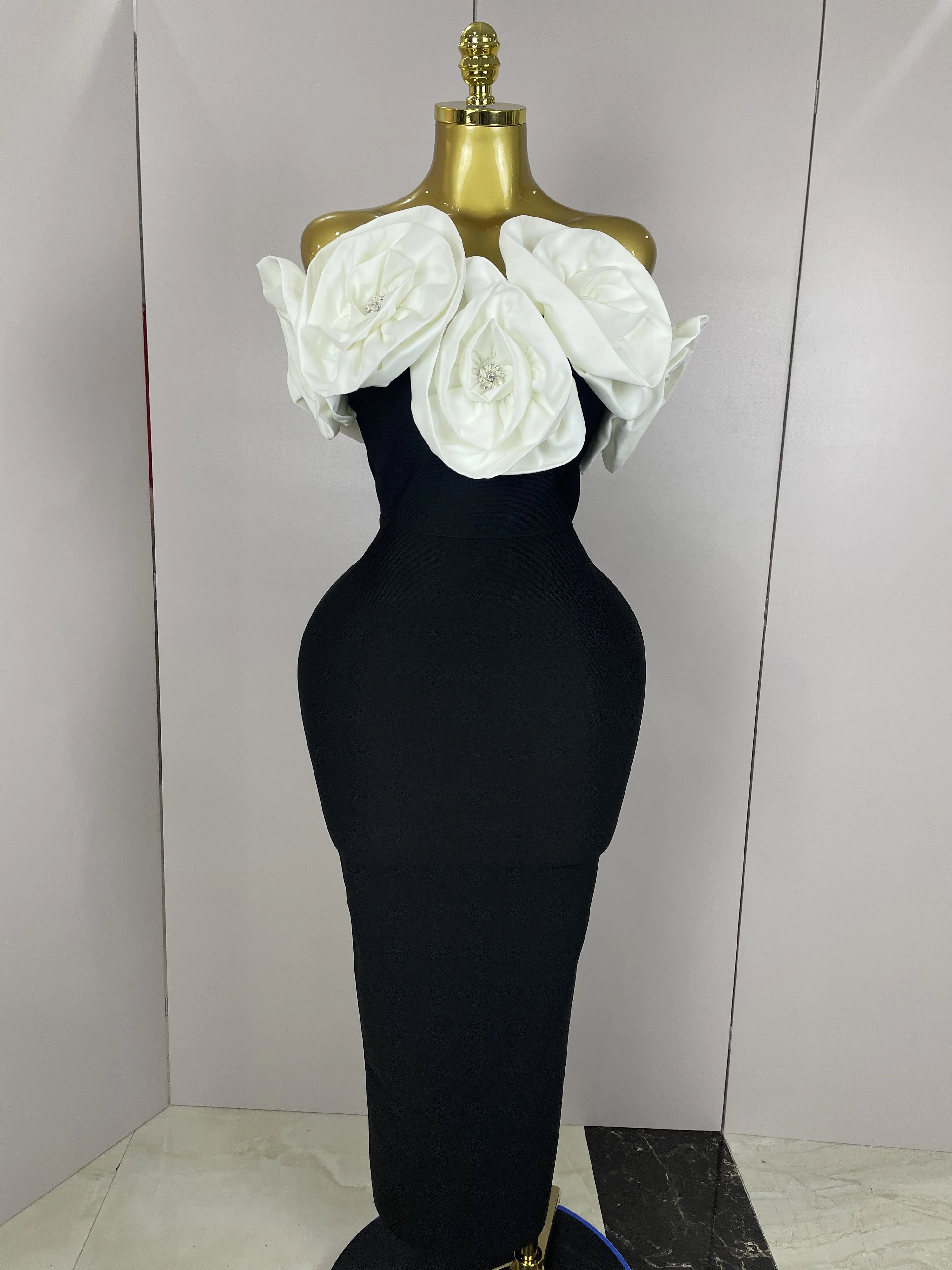 New Stereoscopic Red Flowers Sexy Off The Shoulder Ankle Lenght Bandage Dress Woman Birthday Party Vestido Wedding Party Outfit New Stereoscopic Red Flowers Sexy Off The Shoulder Ankle Lenght Bandage Dress Woman Birthday Party Vestido Wedding Party Outfit