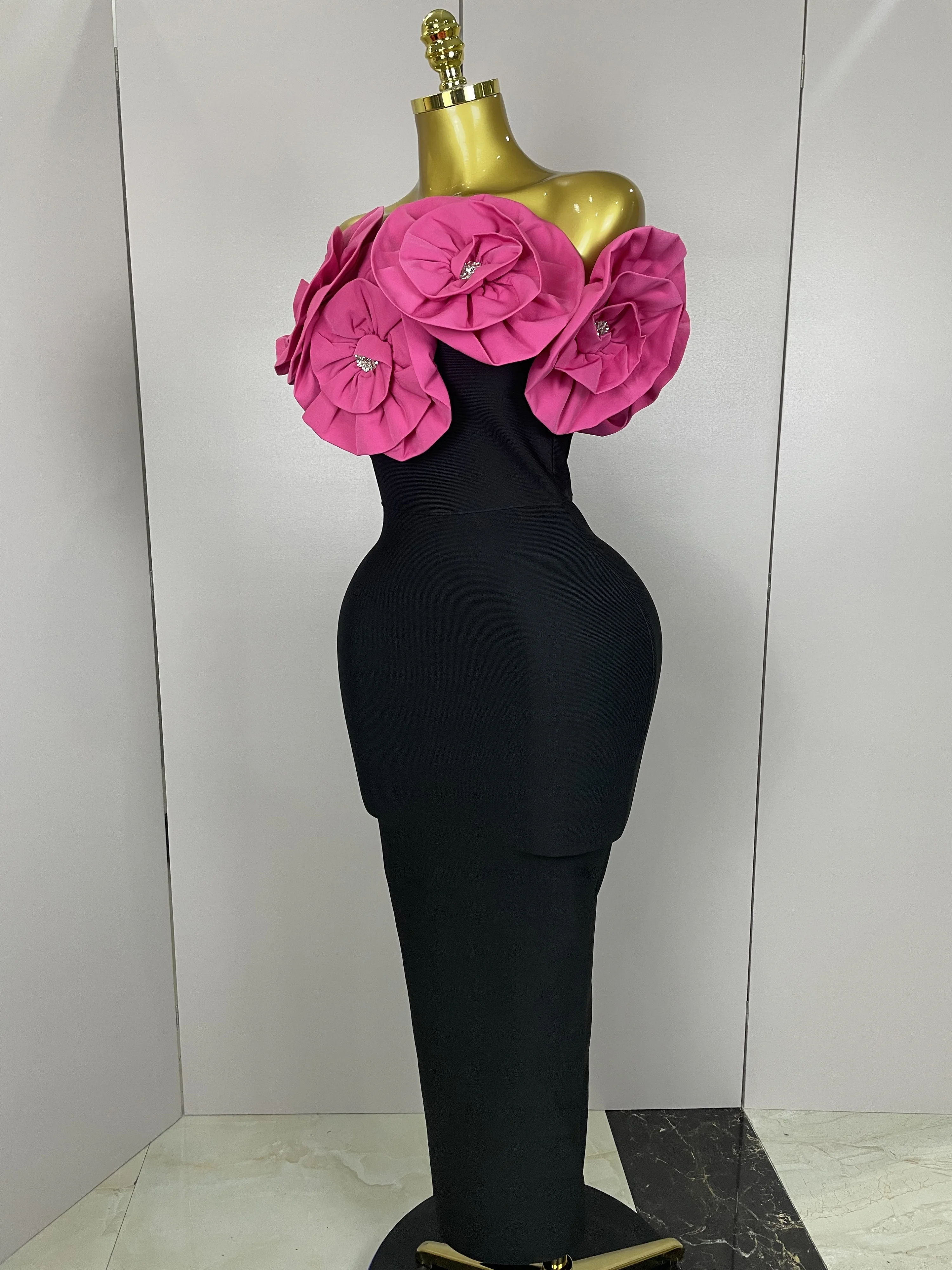 New Stereoscopic Red Flowers Sexy Off The Shoulder Ankle Lenght Bandage Dress Woman Birthday Party Vestido Wedding Party Outfit New Stereoscopic Red Flowers Sexy Off The Shoulder Ankle Lenght Bandage Dress Woman Birthday Party Vestido Wedding Party Outfit