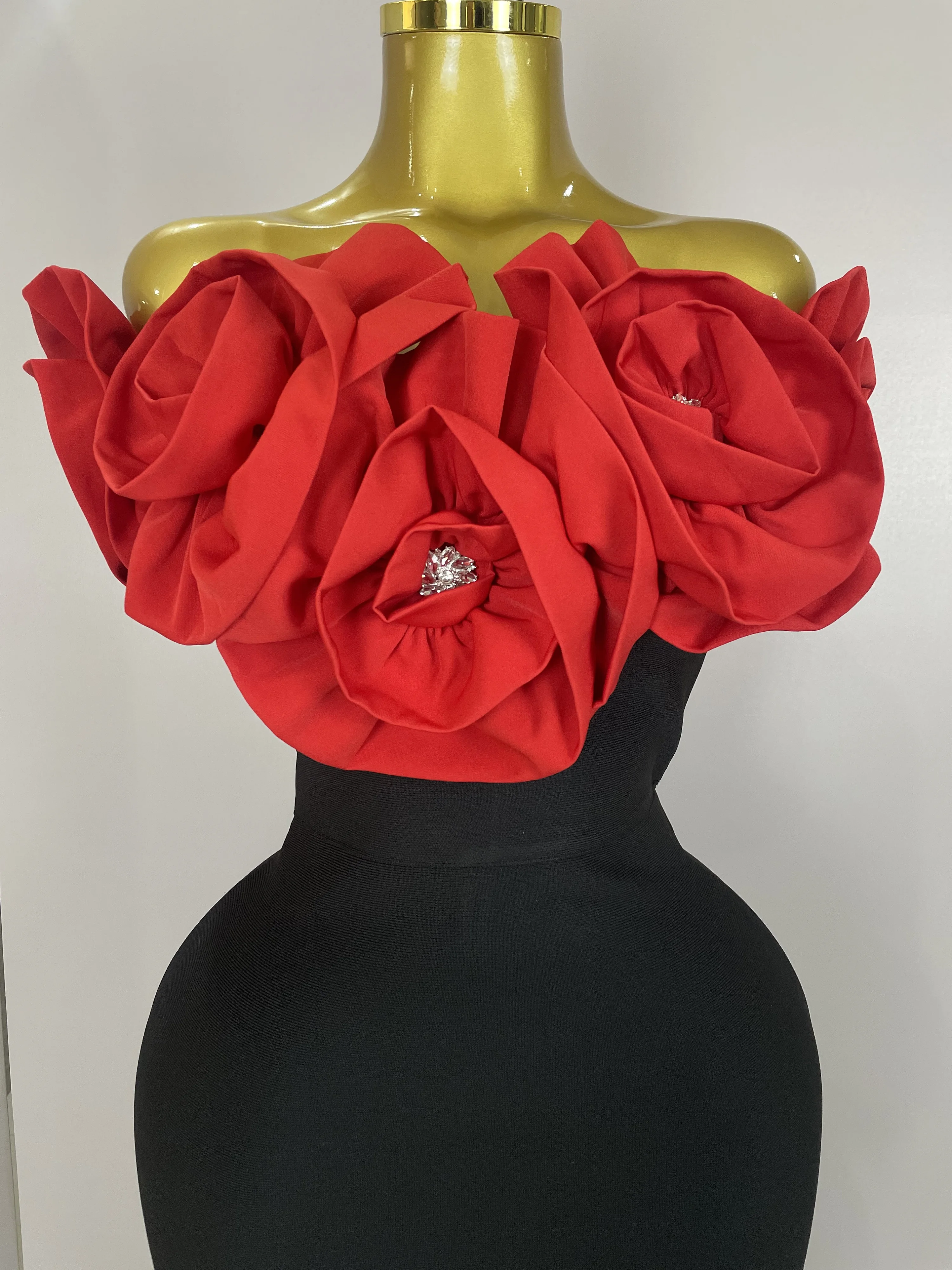 New Stereoscopic Red Flowers Sexy Off The Shoulder Ankle Lenght Bandage Dress Woman Birthday Party Vestido Wedding Party Outfit New Stereoscopic Red Flowers Sexy Off The Shoulder Ankle Lenght Bandage Dress Woman Birthday Party Vestido Wedding Party Outfit