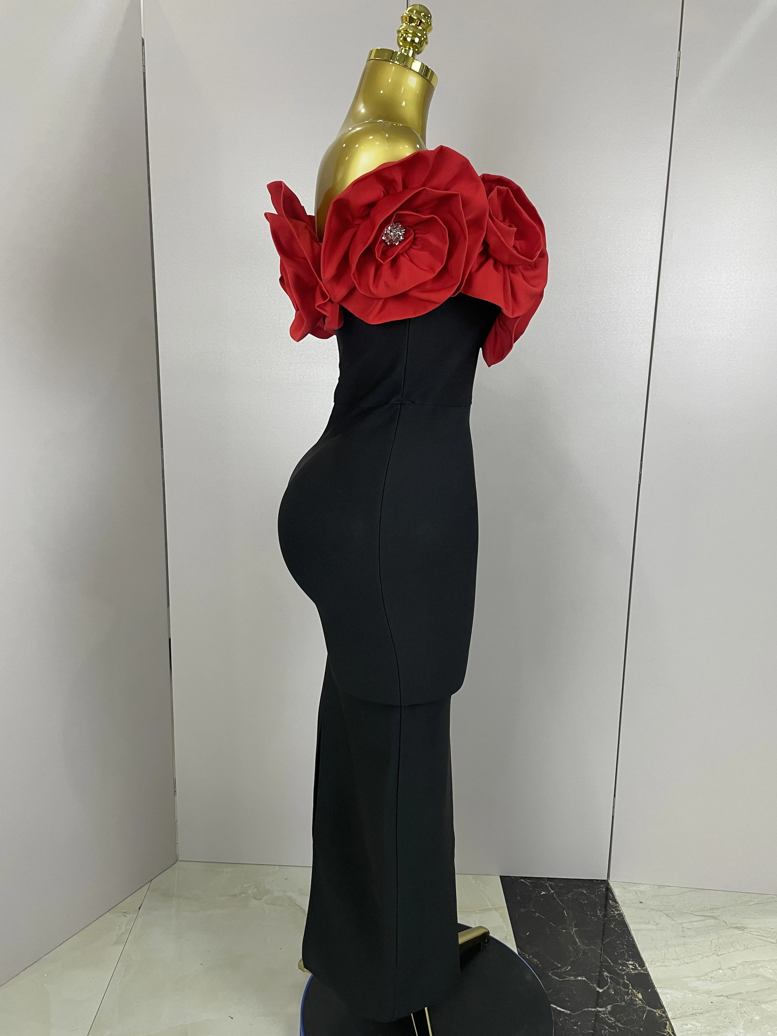 New Stereoscopic Red Flowers Sexy Off The Shoulder Ankle Lenght Bandage Dress Woman Birthday Party Vestido Wedding Party Outfit New Stereoscopic Red Flowers Sexy Off The Shoulder Ankle Lenght Bandage Dress Woman Birthday Party Vestido Wedding Party Outfit