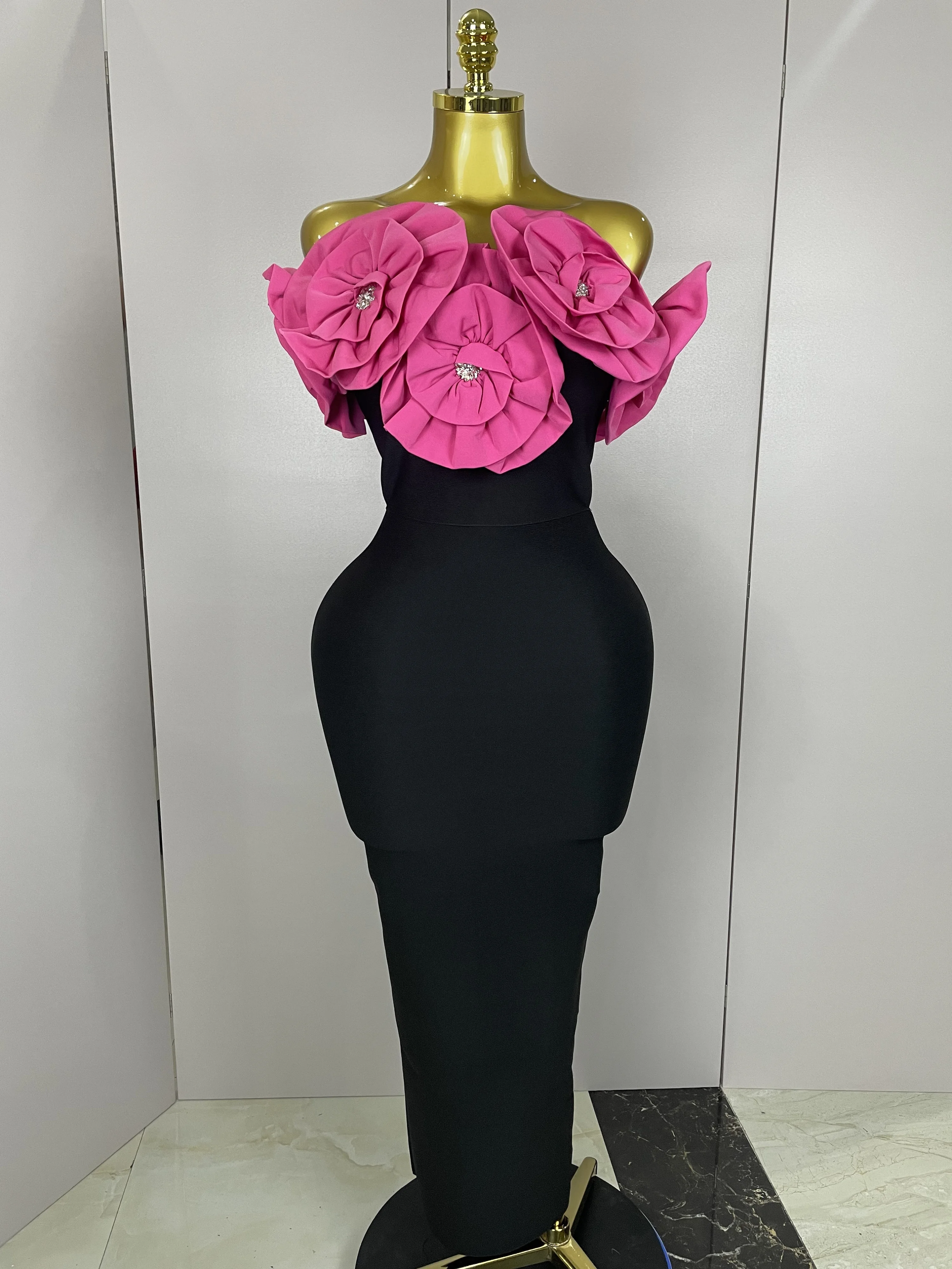 New Stereoscopic Red Flowers Sexy Off The Shoulder Ankle Lenght Bandage Dress Woman Birthday Party Vestido Wedding Party Outfit New Stereoscopic Red Flowers Sexy Off The Shoulder Ankle Lenght Bandage Dress Woman Birthday Party Vestido Wedding Party Outfit