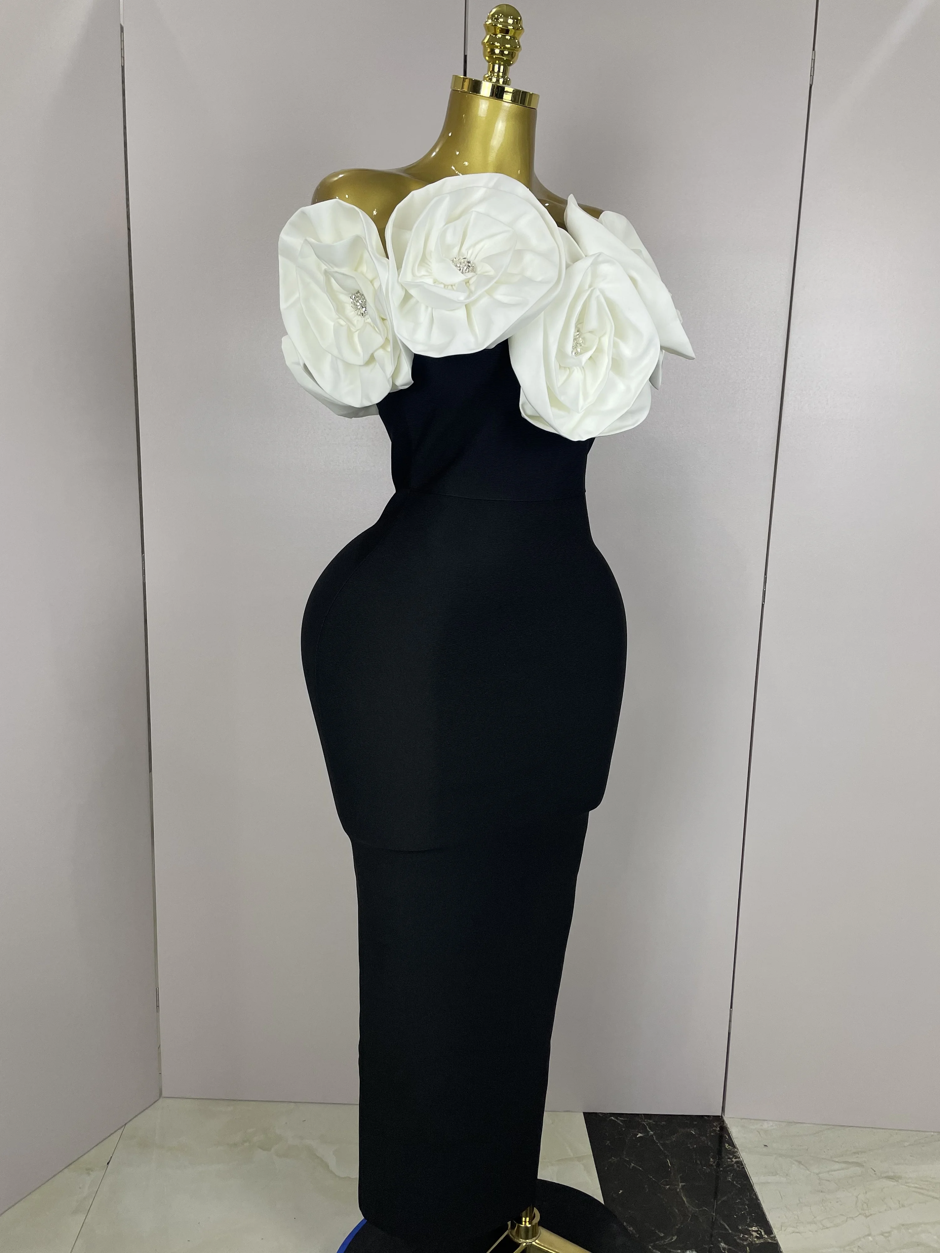 New Stereoscopic Red Flowers Sexy Off The Shoulder Ankle Lenght Bandage Dress Woman Birthday Party Vestido Wedding Party Outfit New Stereoscopic Red Flowers Sexy Off The Shoulder Ankle Lenght Bandage Dress Woman Birthday Party Vestido Wedding Party Outfit