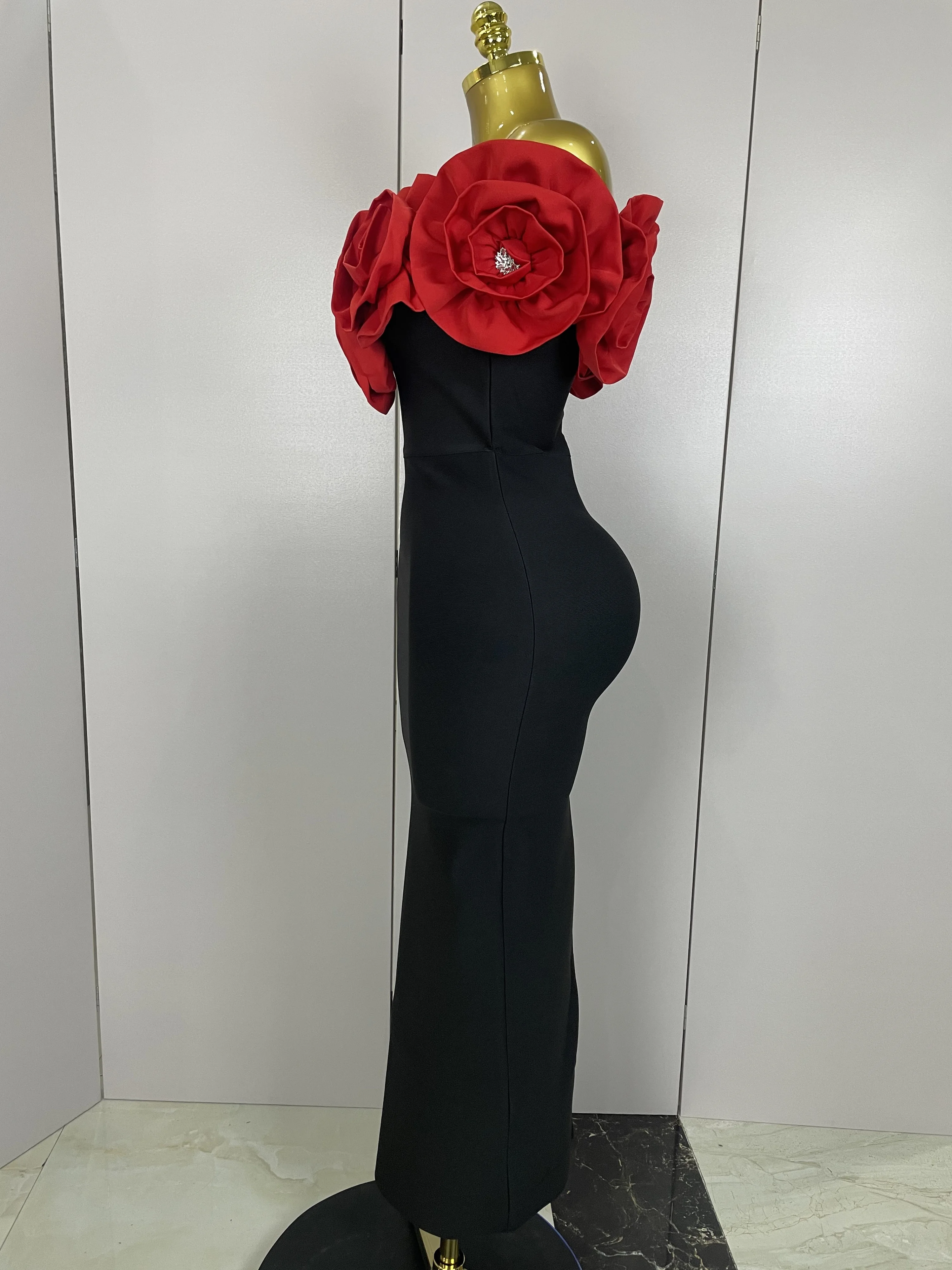 New Stereoscopic Red Flowers Sexy Off The Shoulder Ankle Lenght Bandage Dress Woman Birthday Party Vestido Wedding Party Outfit New Stereoscopic Red Flowers Sexy Off The Shoulder Ankle Lenght Bandage Dress Woman Birthday Party Vestido Wedding Party Outfit