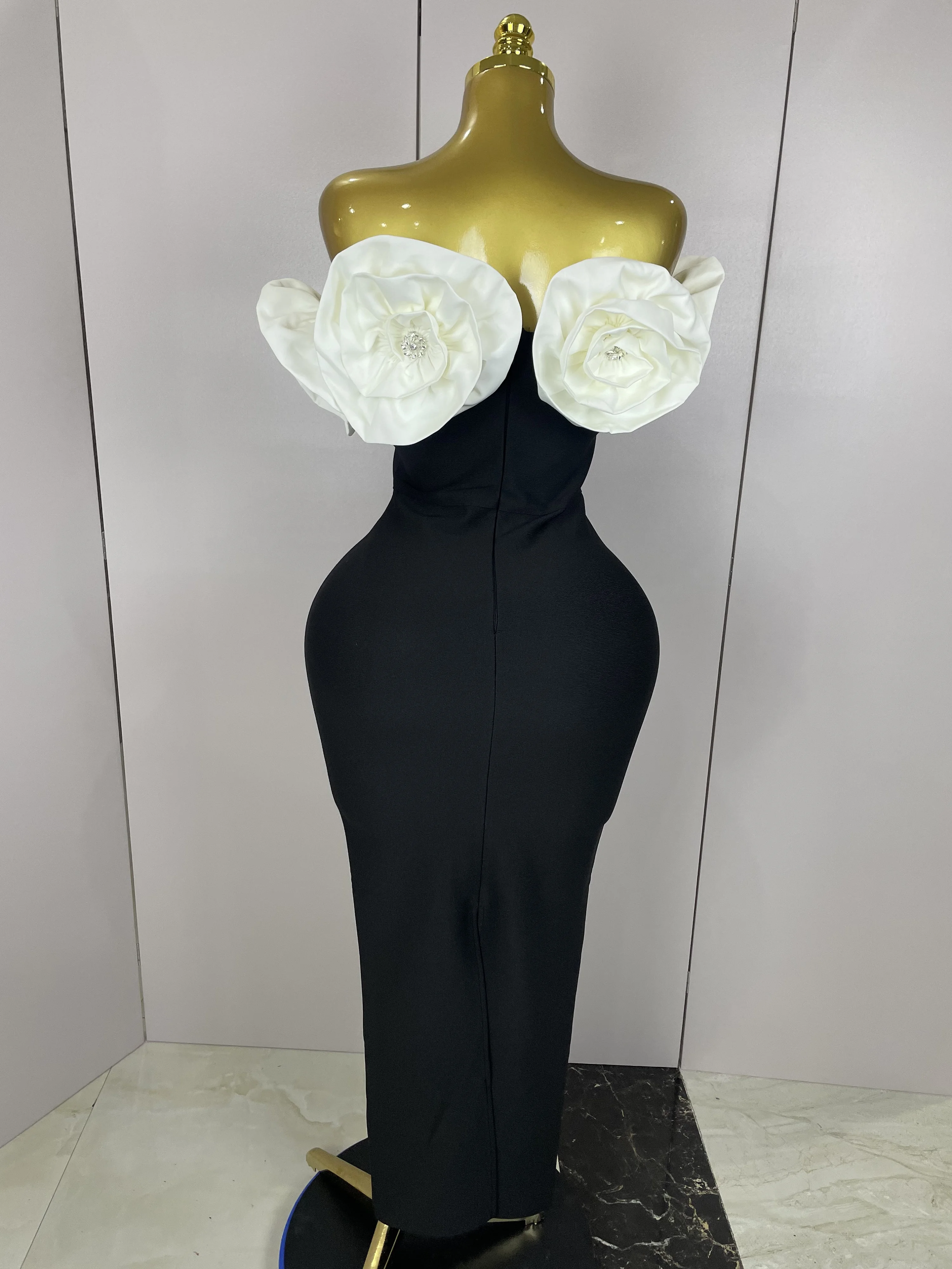 New Stereoscopic Red Flowers Sexy Off The Shoulder Ankle Lenght Bandage Dress Woman Birthday Party Vestido Wedding Party Outfit New Stereoscopic Red Flowers Sexy Off The Shoulder Ankle Lenght Bandage Dress Woman Birthday Party Vestido Wedding Party Outfit