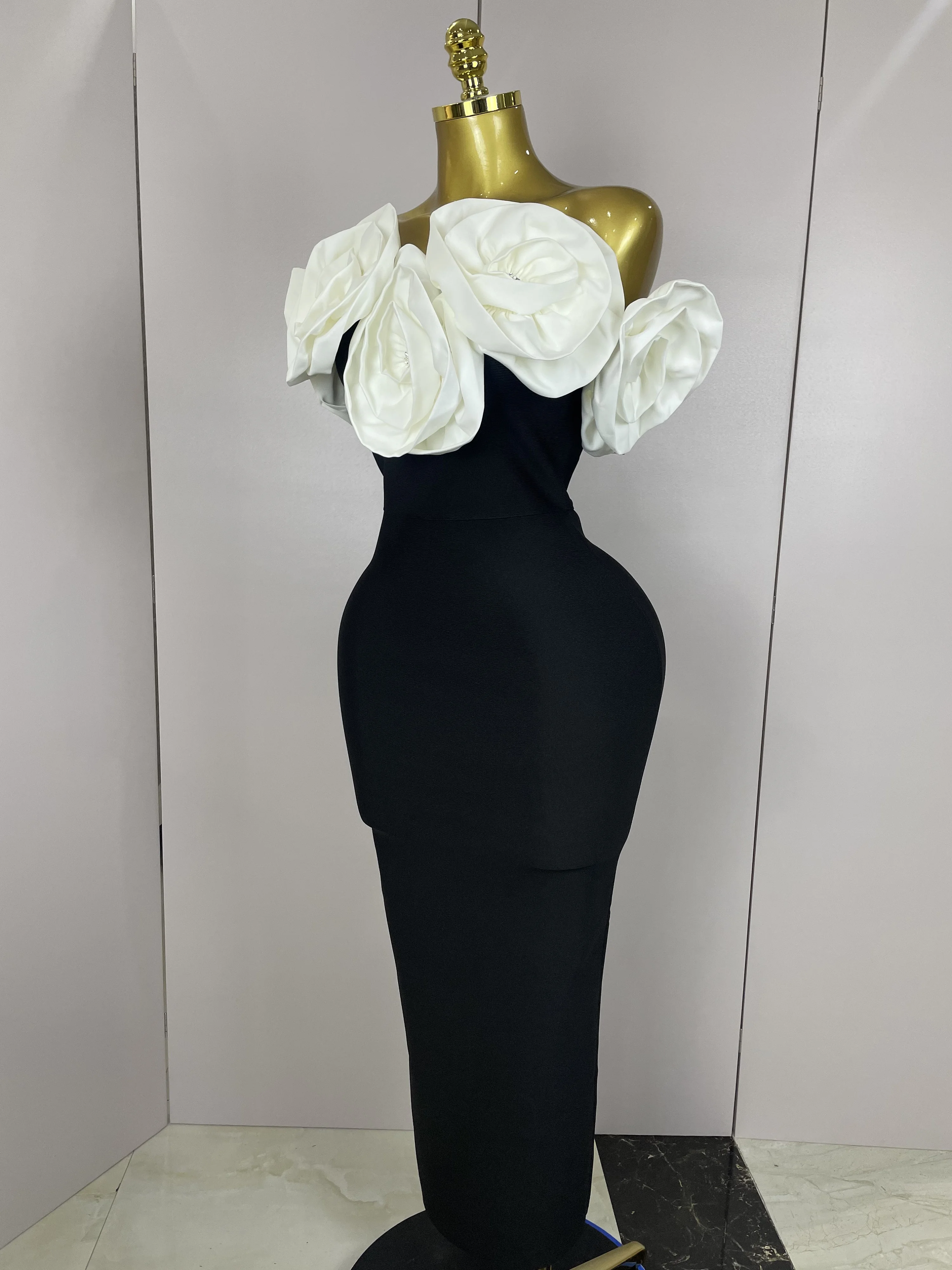 New Stereoscopic Red Flowers Sexy Off The Shoulder Ankle Lenght Bandage Dress Woman Birthday Party Vestido Wedding Party Outfit New Stereoscopic Red Flowers Sexy Off The Shoulder Ankle Lenght Bandage Dress Woman Birthday Party Vestido Wedding Party Outfit