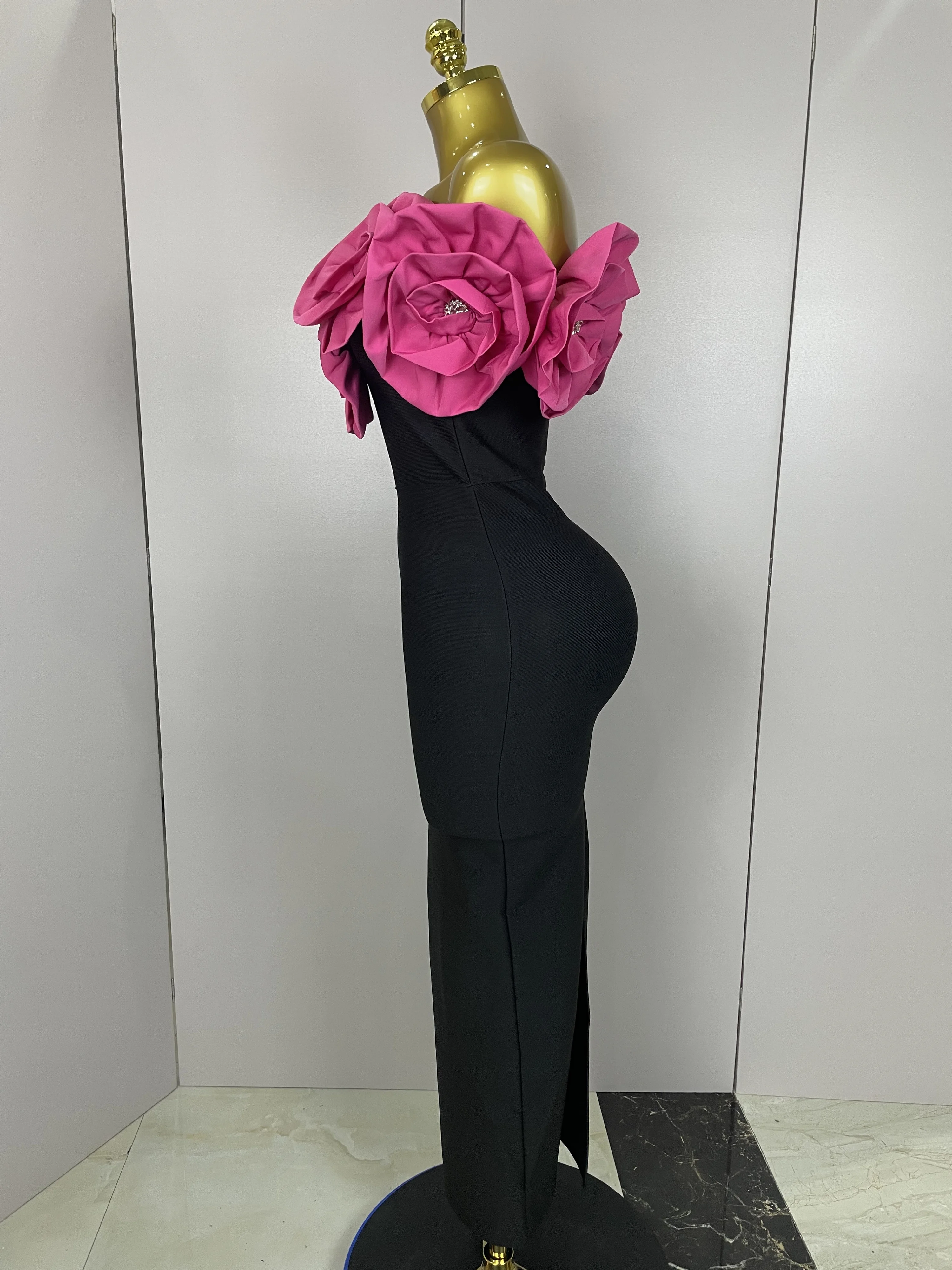 New Stereoscopic Red Flowers Sexy Off The Shoulder Ankle Lenght Bandage Dress Woman Birthday Party Vestido Wedding Party Outfit New Stereoscopic Red Flowers Sexy Off The Shoulder Ankle Lenght Bandage Dress Woman Birthday Party Vestido Wedding Party Outfit