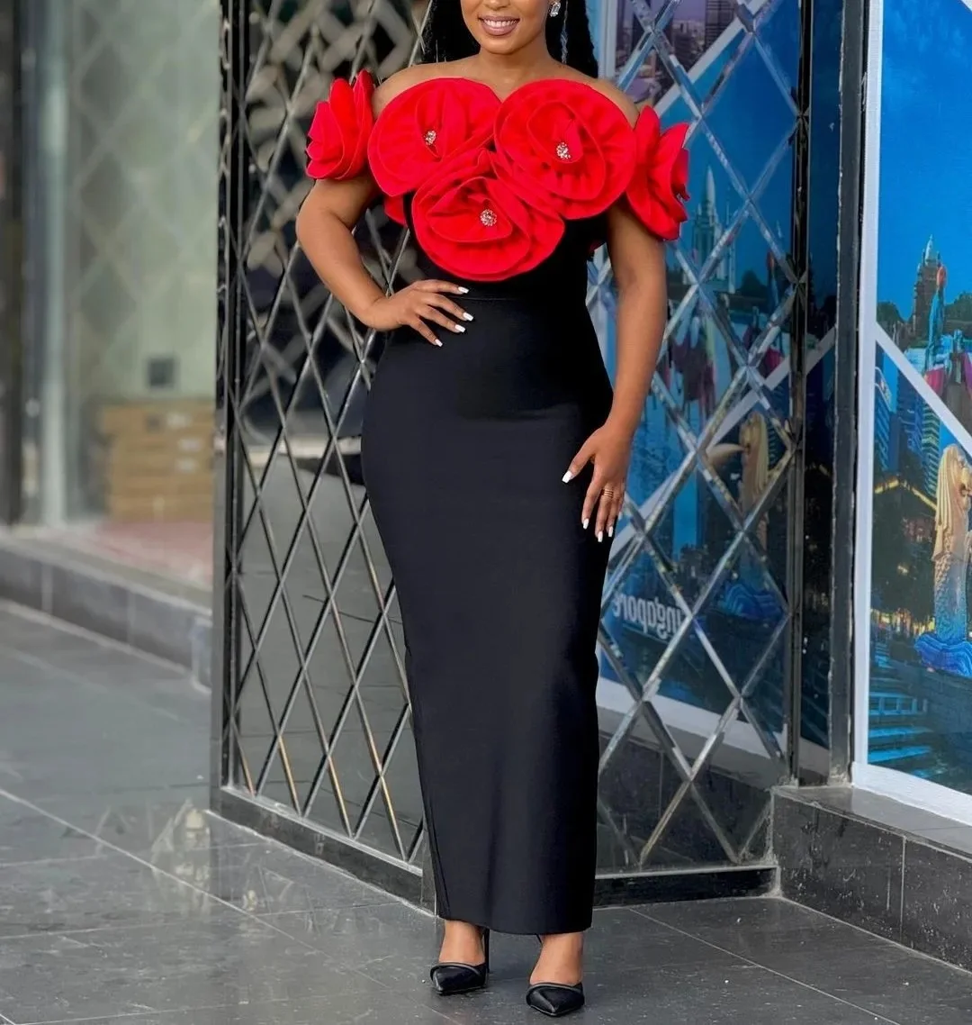 New Stereoscopic Red Flowers Sexy Off The Shoulder Ankle Lenght Bandage Dress Woman Birthday Party Vestido Wedding Party Outfit New Stereoscopic Red Flowers Sexy Off The Shoulder Ankle Lenght Bandage Dress Woman Birthday Party Vestido Wedding Party Outfit