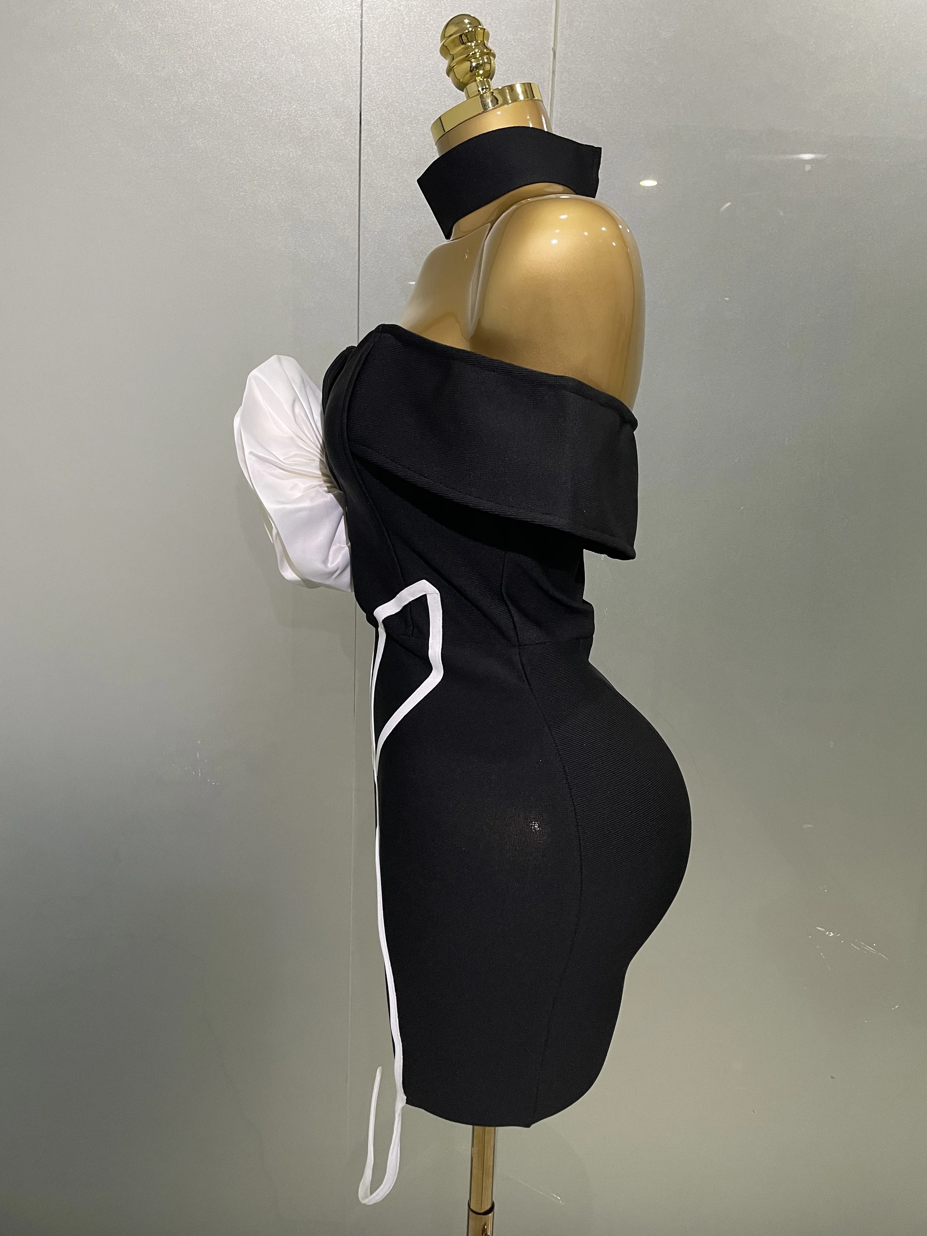 Women 2025 New Sexy Off Shoulder White Flower Black Mini Bodycon Bandage Dress Luxury Celebrity Evening Club Elegant Party Gowns