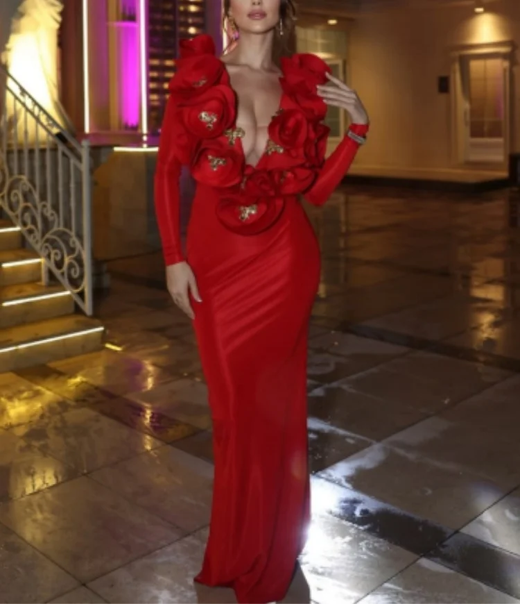 Elegant Fashion 3D Flower Long Sleeves Bodycon Bandage Dress Women Celebrity Party Club Luxury Birthday Wedding Dress Vestidos Elegant Fashion 3D Flower Long Sleeves Bodycon Bandage Dress Women Celebrity Party Club Luxury Birthday Wedding Dress Vestidos