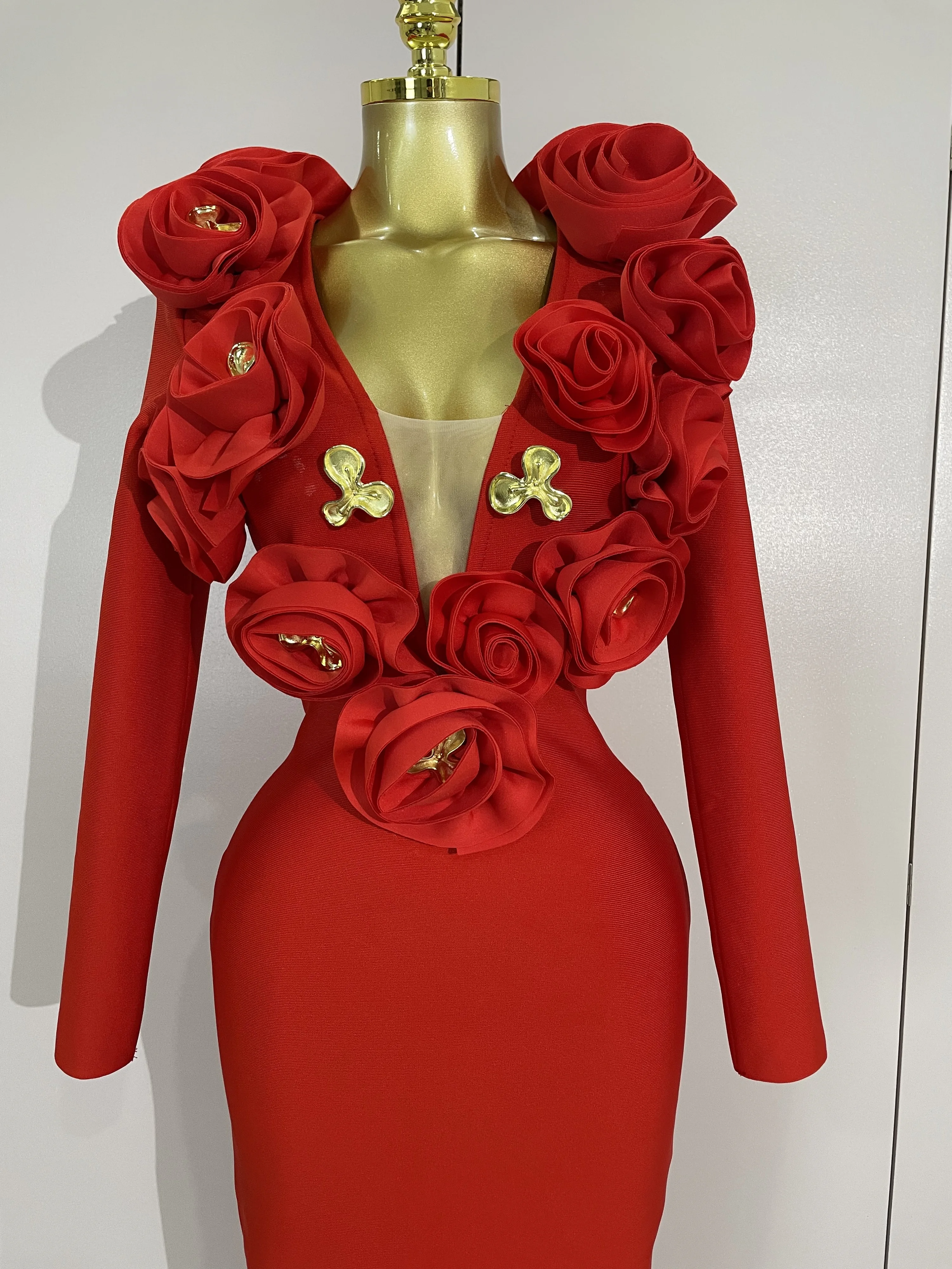 Elegant Fashion 3D Flower Long Sleeves Bodycon Bandage Dress Women Celebrity Party Club Luxury Birthday Wedding Dress Vestidos Elegant Fashion 3D Flower Long Sleeves Bodycon Bandage Dress Women Celebrity Party Club Luxury Birthday Wedding Dress Vestidos