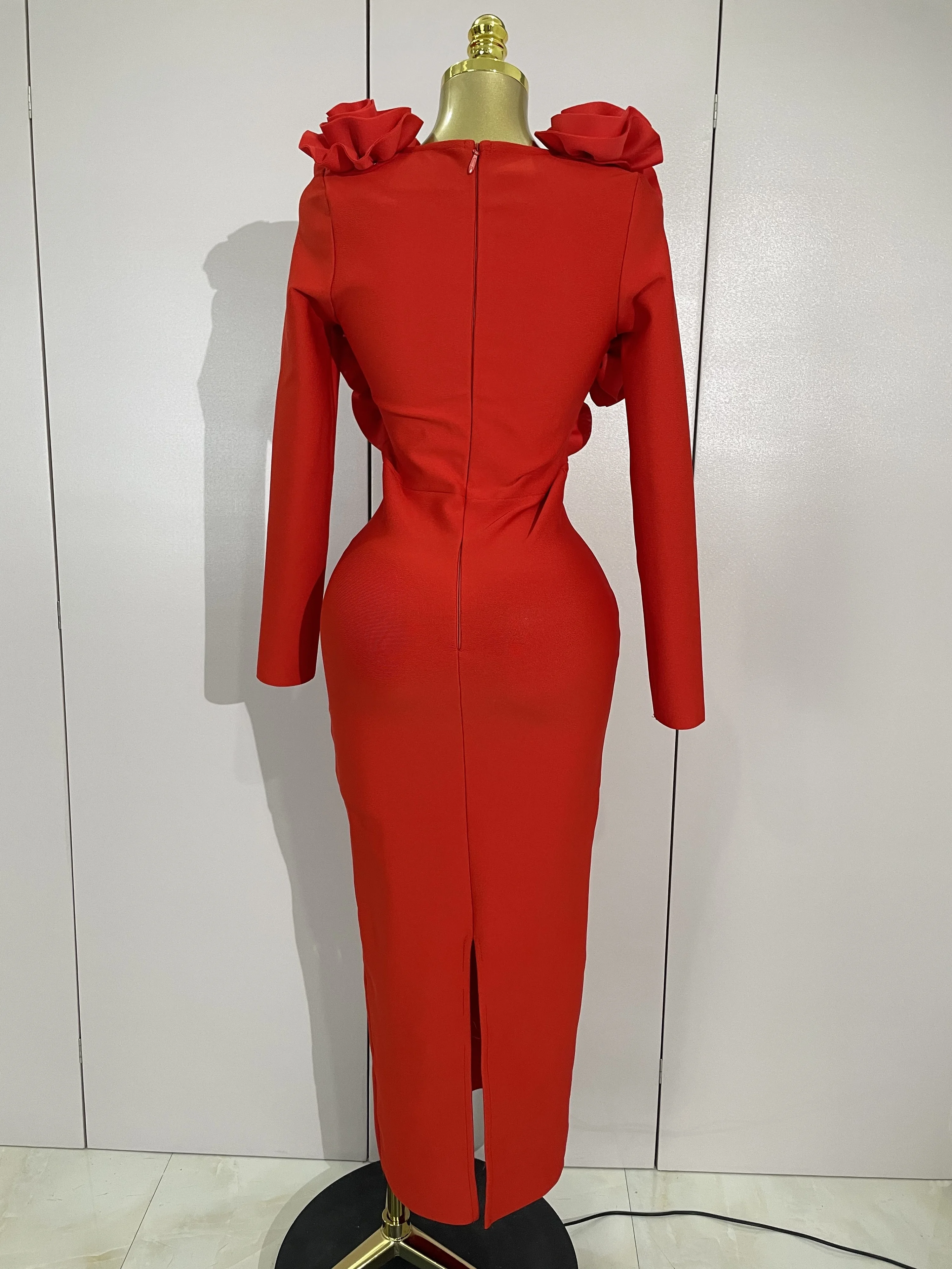 Elegant Fashion 3D Flower Long Sleeves Bodycon Bandage Dress Women Celebrity Party Club Luxury Birthday Wedding Dress Vestidos Elegant Fashion 3D Flower Long Sleeves Bodycon Bandage Dress Women Celebrity Party Club Luxury Birthday Wedding Dress Vestidos