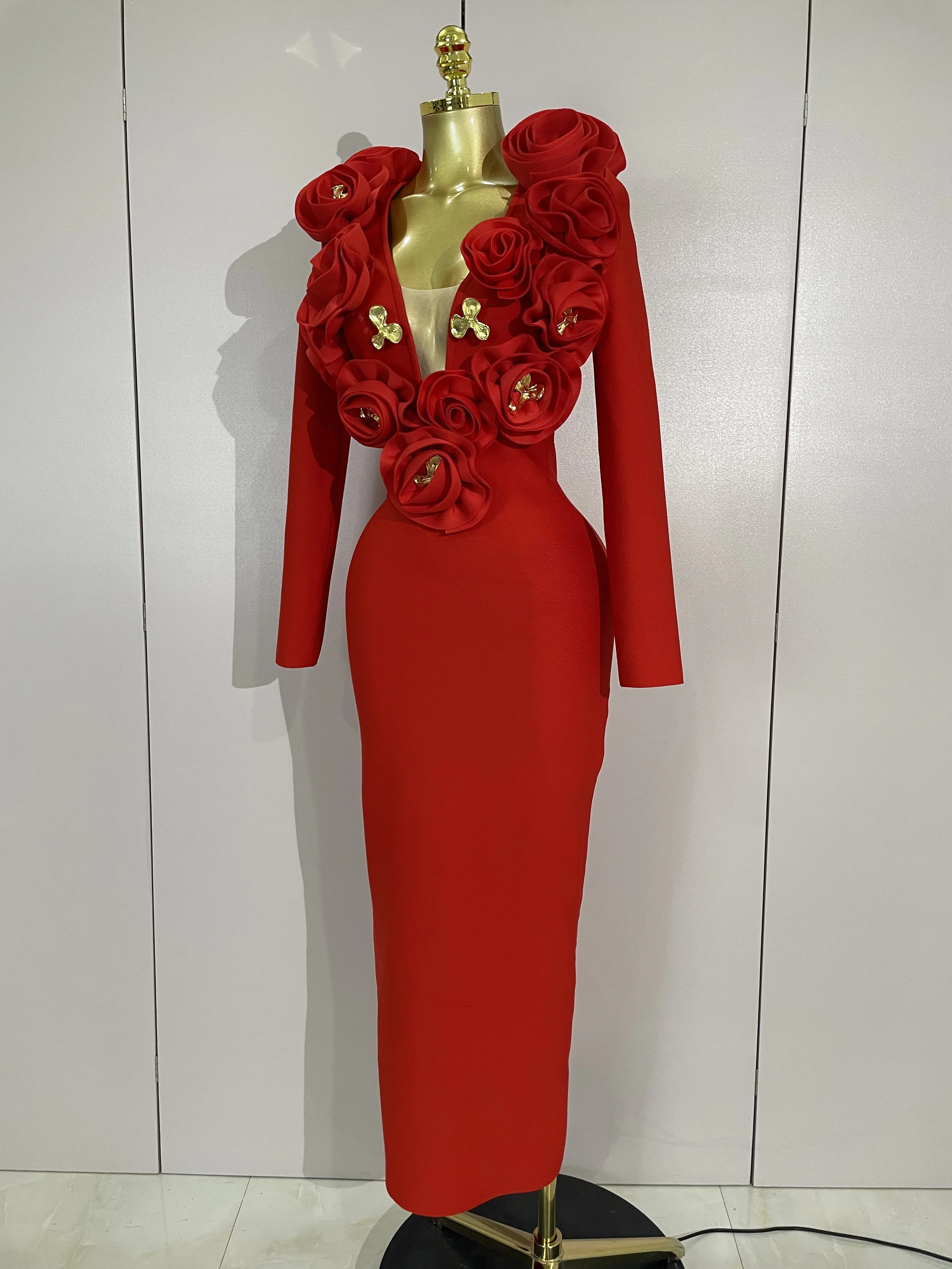 Elegant Fashion 3D Flower Long Sleeves Bodycon Bandage Dress Women Celebrity Party Club Luxury Birthday Wedding Dress Vestidos Elegant Fashion 3D Flower Long Sleeves Bodycon Bandage Dress Women Celebrity Party Club Luxury Birthday Wedding Dress Vestidos