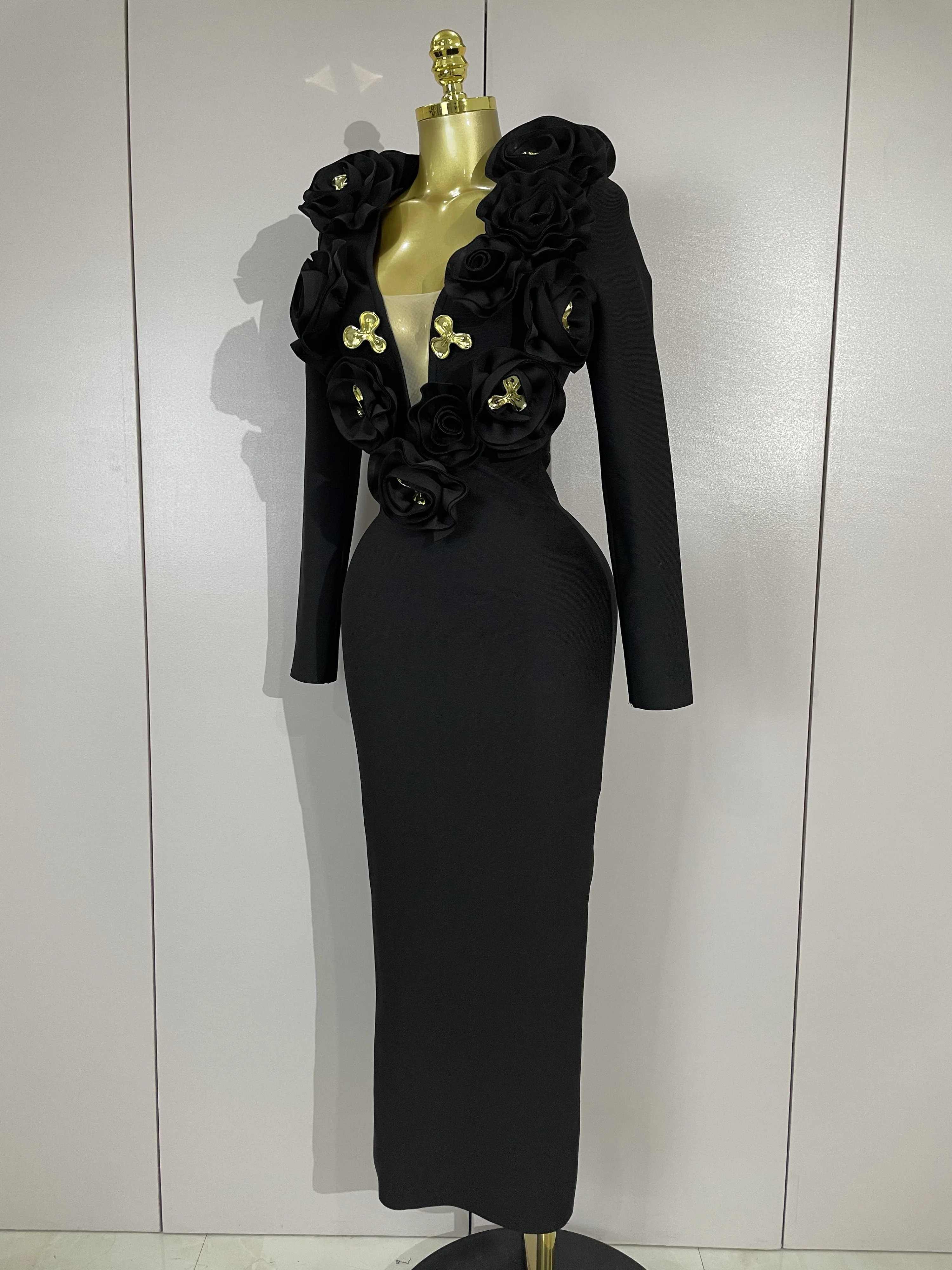 Elegant Fashion 3D Flower Long Sleeves Bodycon Bandage Dress Women Celebrity Party Club Luxury Birthday Wedding Dress Vestidos Elegant Fashion 3D Flower Long Sleeves Bodycon Bandage Dress Women Celebrity Party Club Luxury Birthday Wedding Dress Vestidos