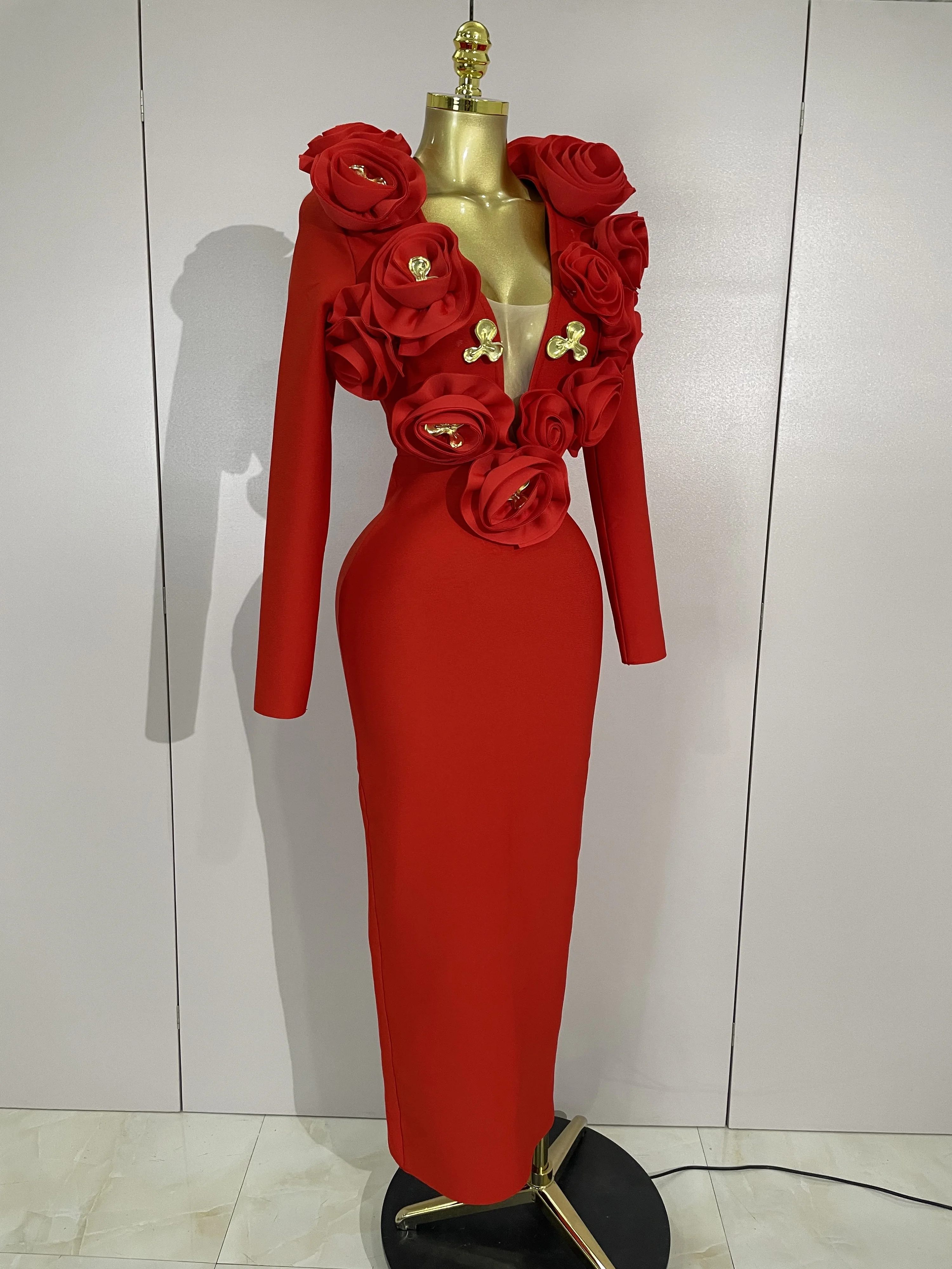 Elegant Fashion 3D Flower Long Sleeves Bodycon Bandage Dress Women Celebrity Party Club Luxury Birthday Wedding Dress Vestidos Elegant Fashion 3D Flower Long Sleeves Bodycon Bandage Dress Women Celebrity Party Club Luxury Birthday Wedding Dress Vestidos