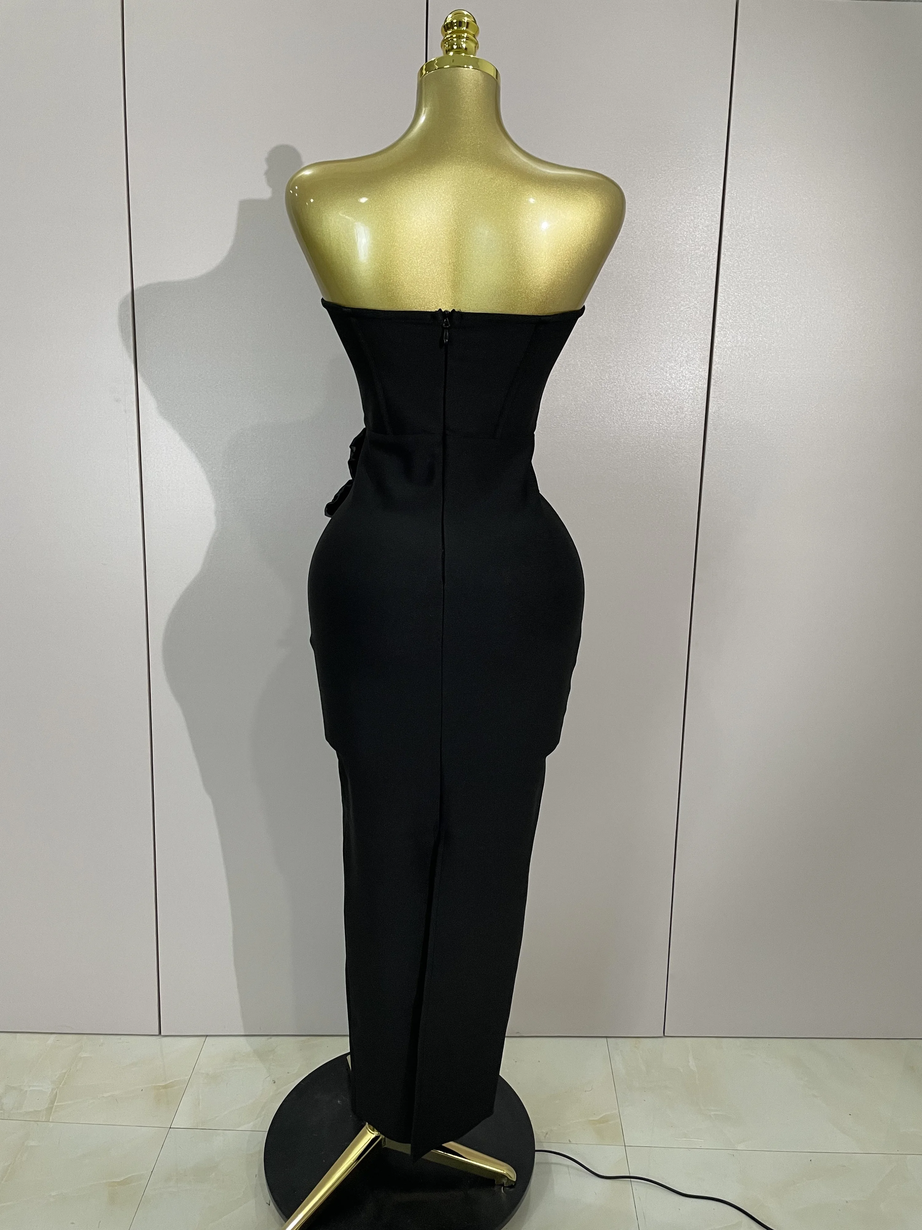 Newest Sexy Strapless Backless Red Flower Long Bandage Dress Women Celebirty Elegant Prom Evening Club Party Birthday Dresses