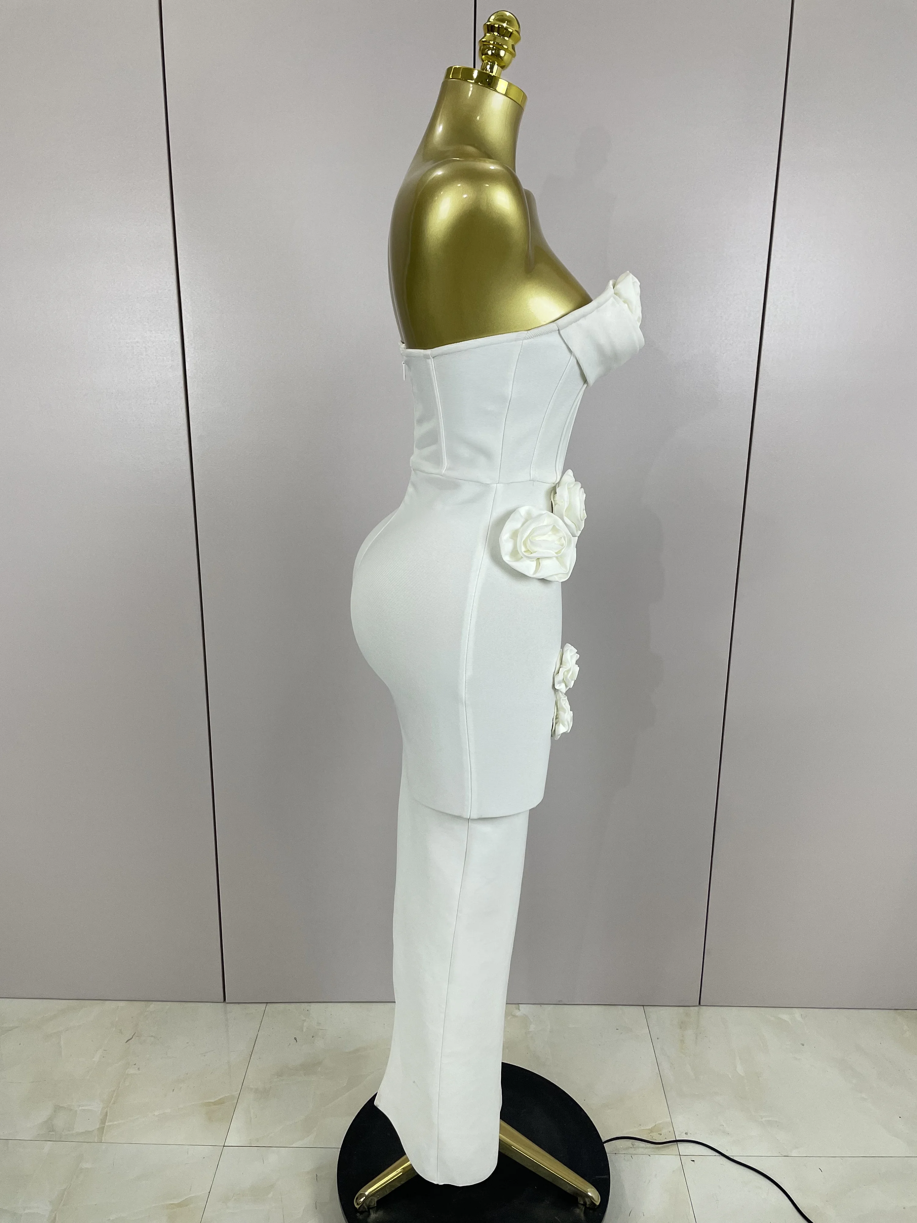 Newest Sexy Strapless Backless Red Flower Long Bandage Dress Women Celebirty Elegant Prom Evening Club Party Birthday Dresses