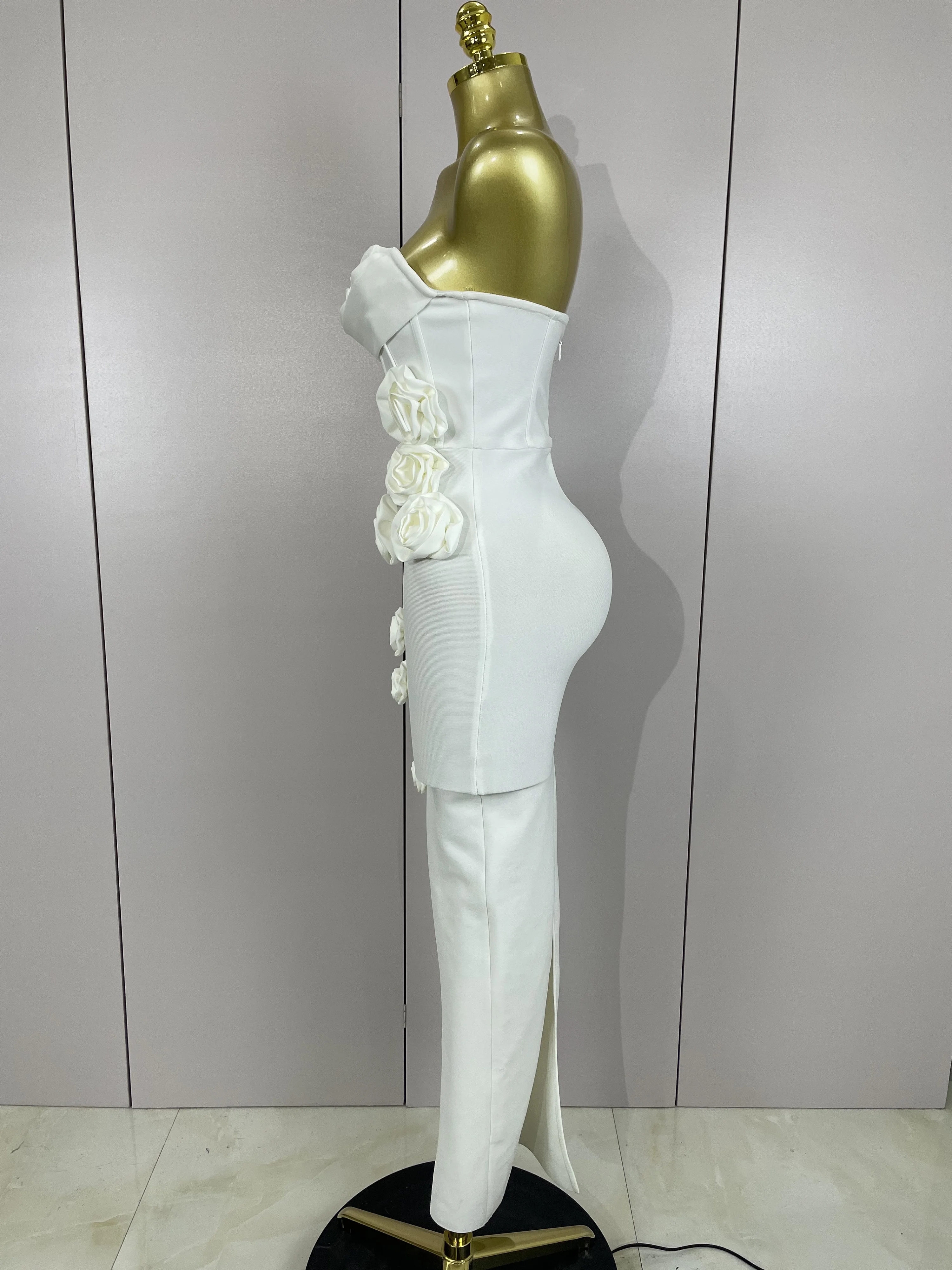 Newest Sexy Strapless Backless Red Flower Long Bandage Dress Women Celebirty Elegant Prom Evening Club Party Birthday Dresses