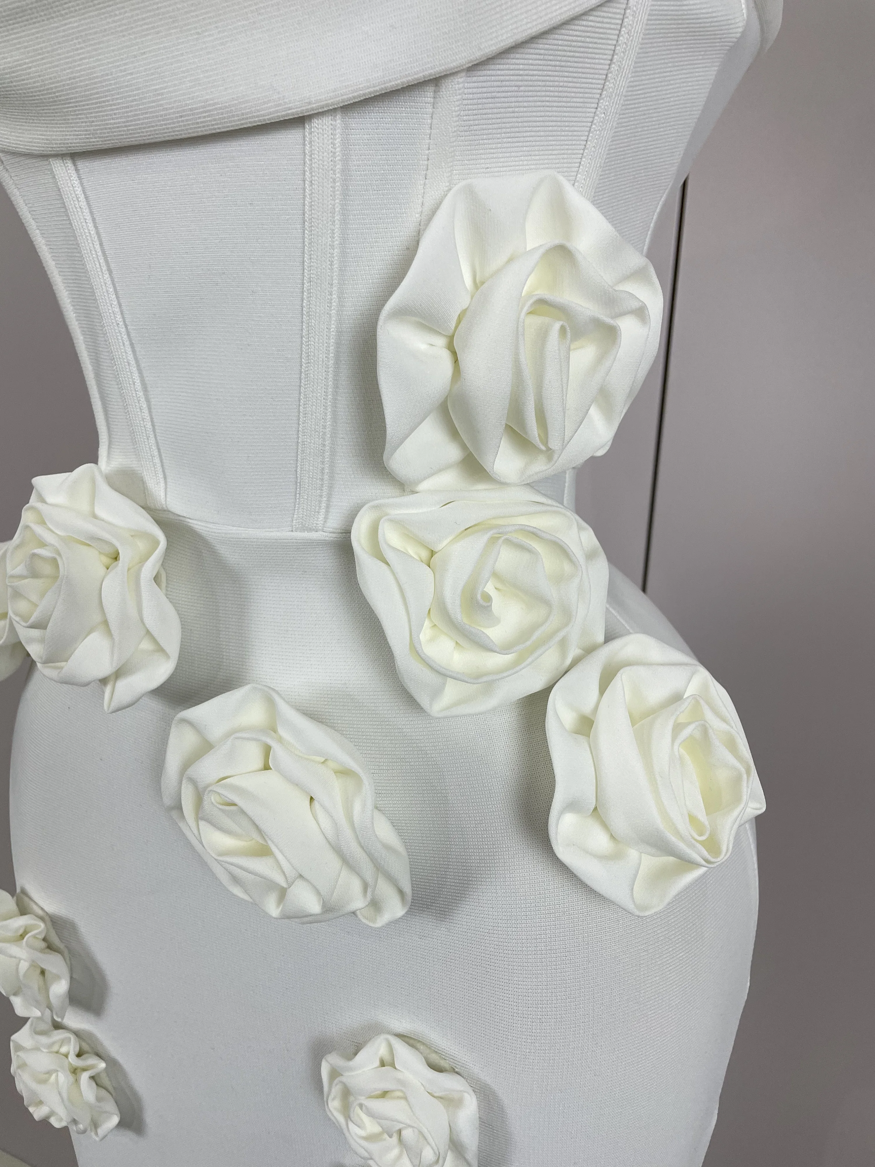 Newest Sexy Strapless Backless Red Flower Long Bandage Dress Women Celebirty Elegant Prom Evening Club Party Birthday Dresses