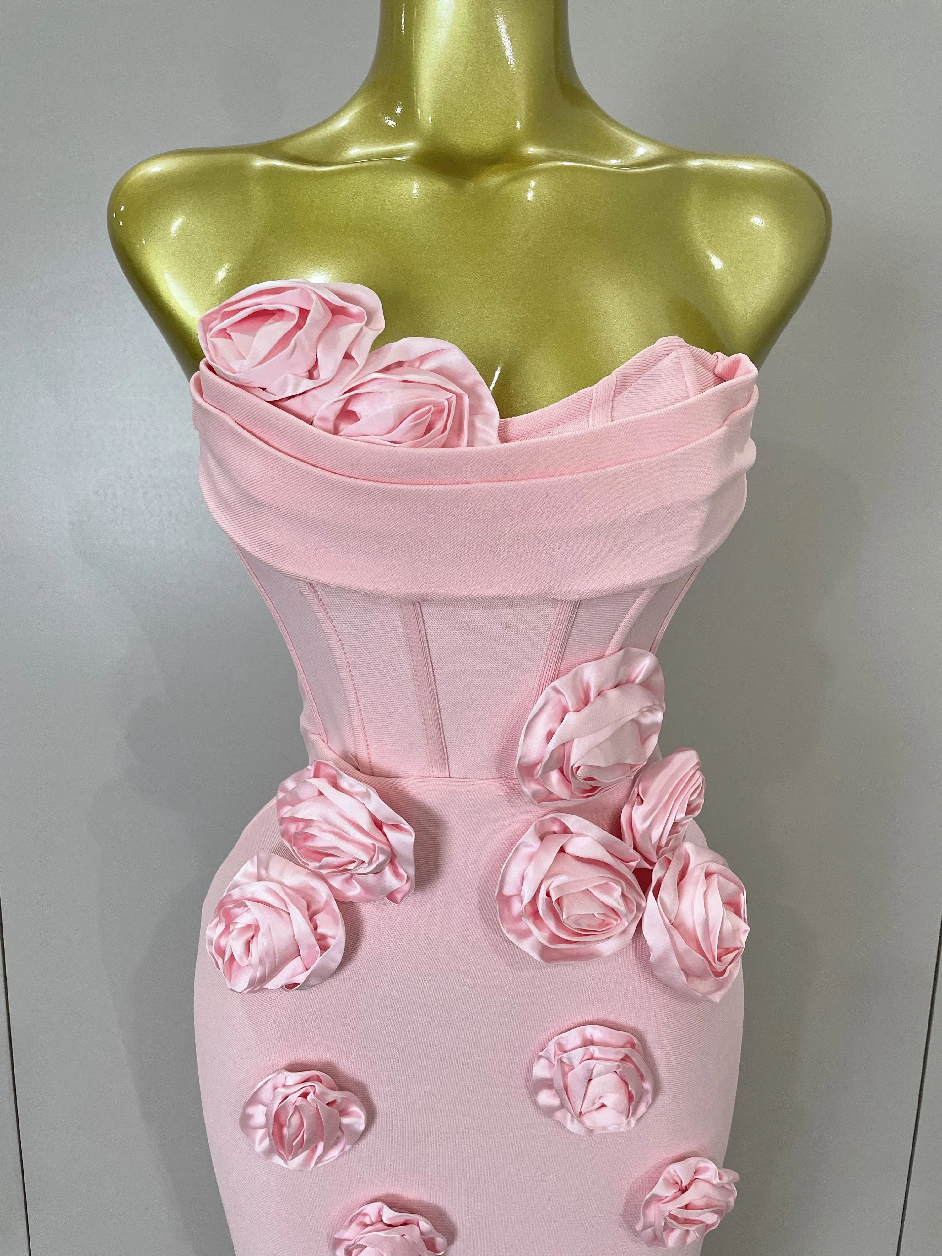 Newest Sexy Strapless Backless Red Flower Long Bandage Dress Women Celebirty Elegant Prom Evening Club Party Birthday Dresses