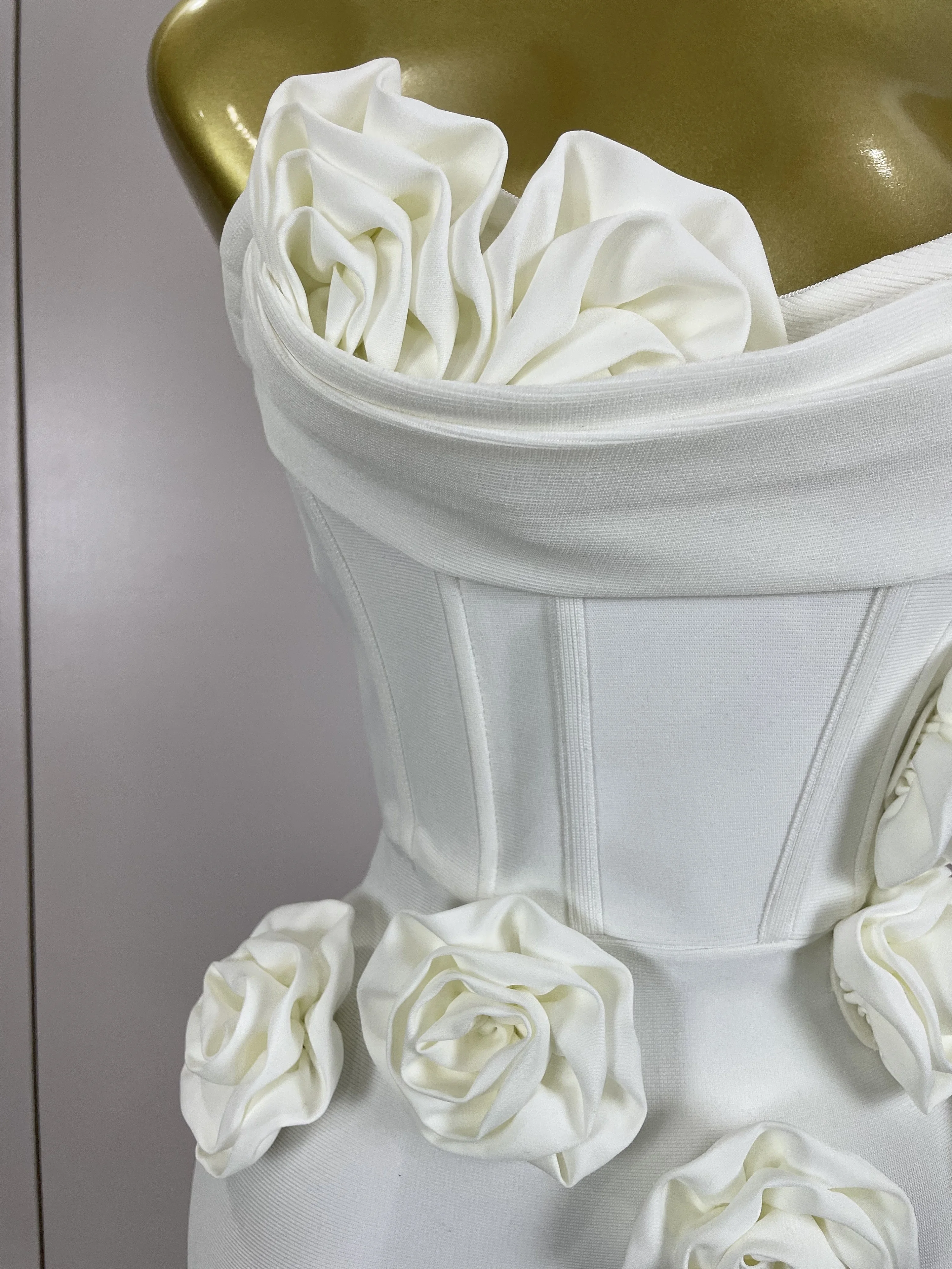 Newest Sexy Strapless Backless Red Flower Long Bandage Dress Women Celebirty Elegant Prom Evening Club Party Birthday Dresses