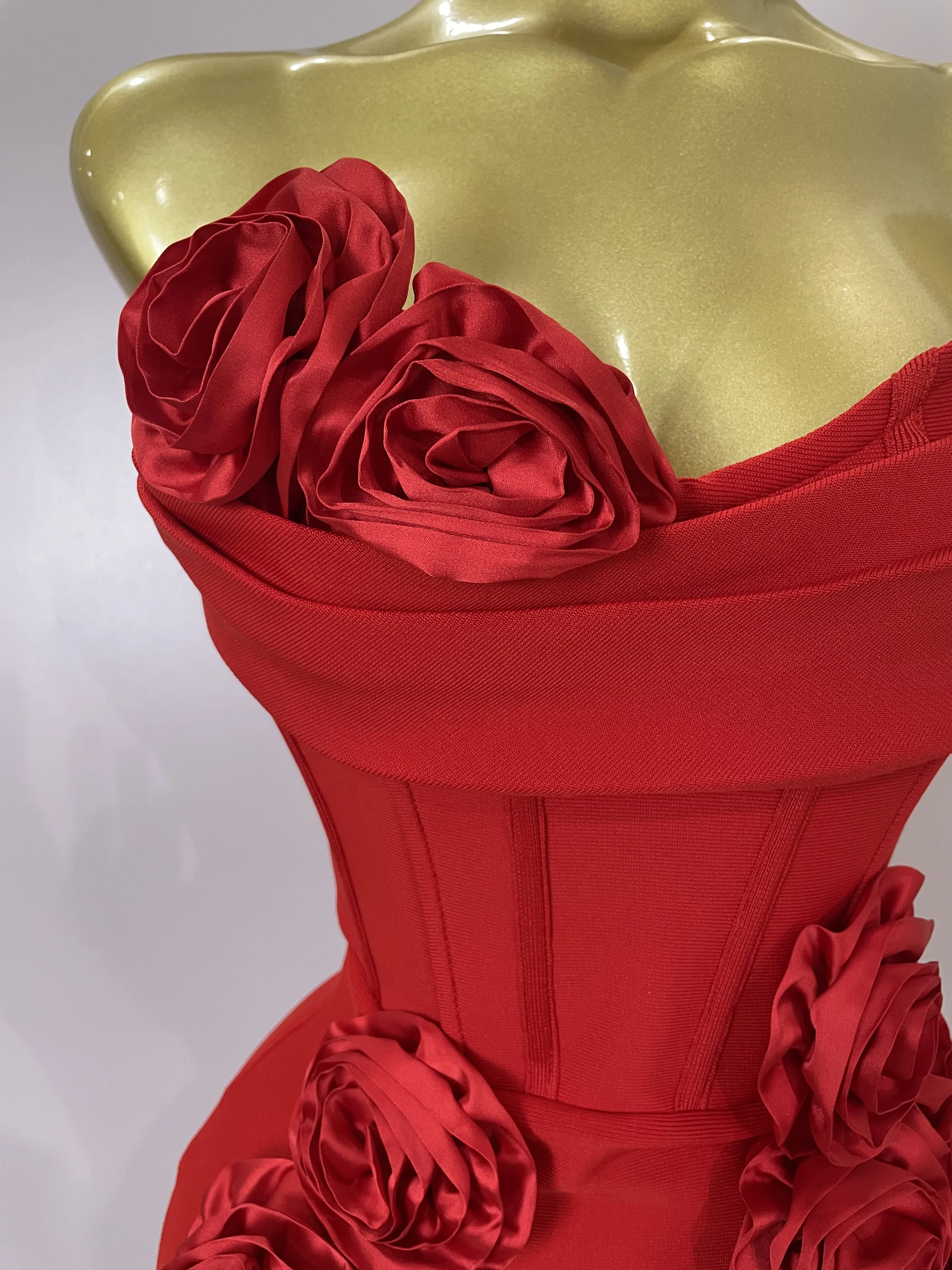 Newest Sexy Strapless Backless Red Flower Long Bandage Dress Women Celebirty Elegant Prom Evening Club Party Birthday Dresses